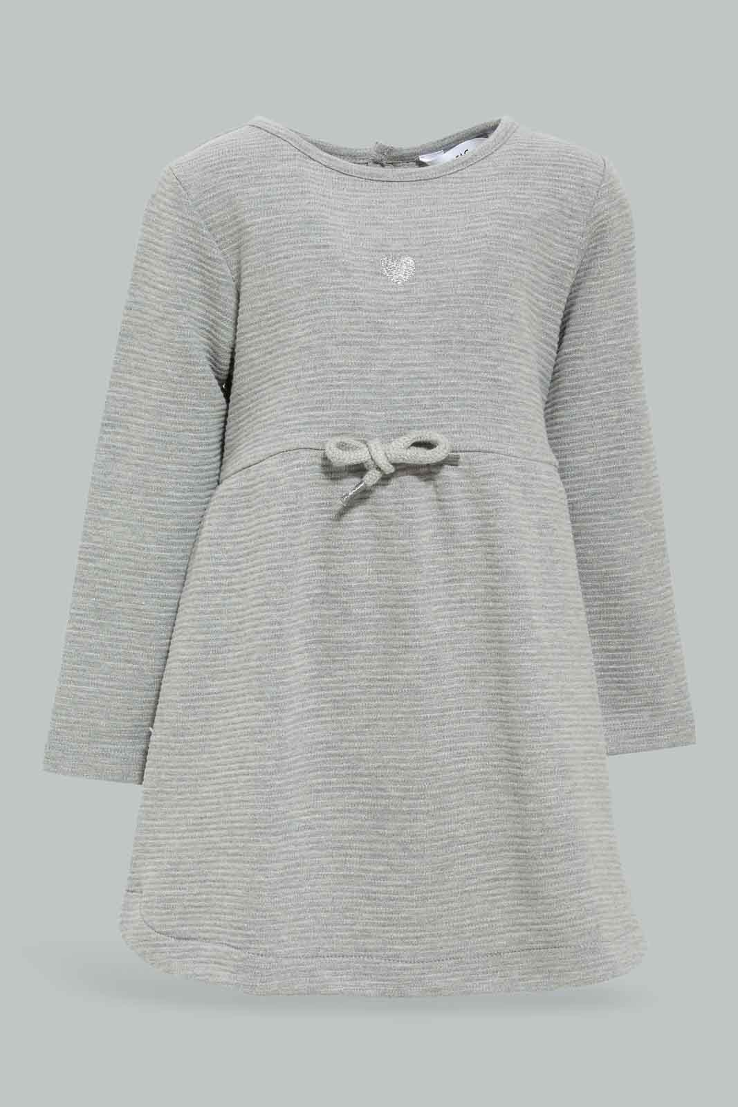 Redtag-Girls-Grey-Silver-Stripes-Dress-Category:Dresses,-Colour:Grey,-Deals:New-In,-Dept:Girls,-Filter:Infant-Girls-(3-to-24-Mths),-ING-Dresses,-New-In-ING-APL,-Non-Sale,-Section:Girls-(0-to-14Yrs),-W22B-Infant-Girls-3 to 24 Months