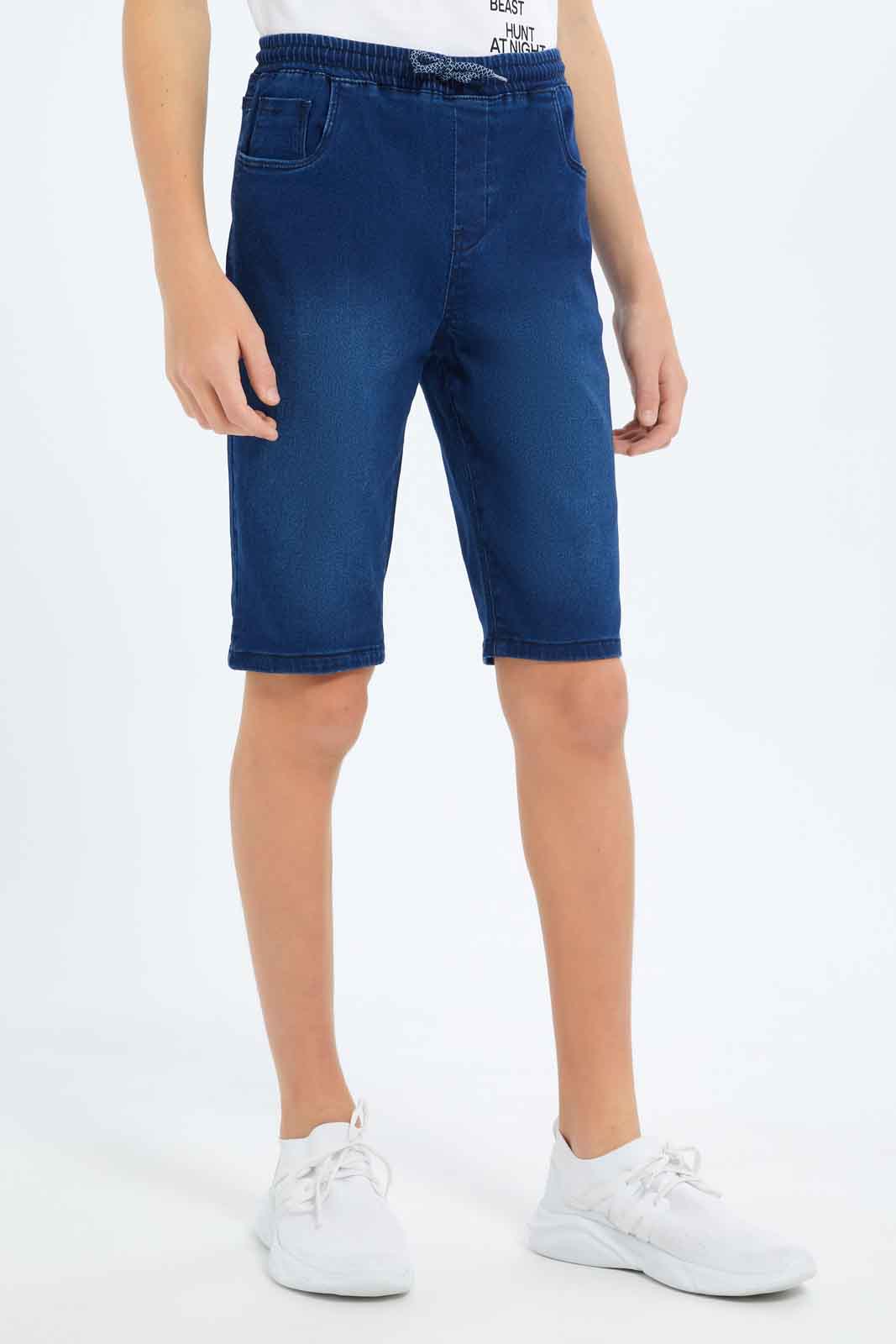 Redtag-Boys-Dark-Wash-Pull-On-Short-BSR-Shorts,-Category:Shorts,-Colour:Dark-Wash,-Deals:New-In,-Dept:Boys,-Filter:Senior-Boys-(8-to-14-Yrs),-New-In-BSR-APL,-Non-Sale,-S23B,-Section:Boys-(0-to-14Yrs),-TBL-Senior-Boys-9 to 14 Years