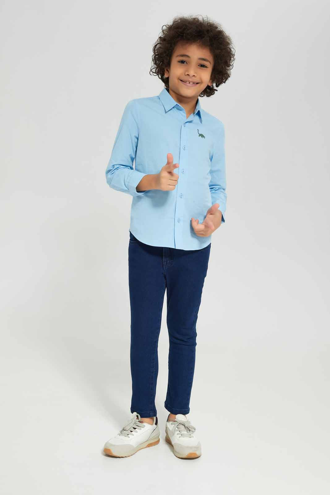 Redtag-Boys-Blue-Long-Sleeve-Embroidered-Poplin-Shirt-BOY-Shirts,-Category:Shirts,-Colour:Blue,-Deals:New-In,-Dept:Boys,-Filter:Boys-(2-to-8-Yrs),-New-In-BOY-APL,-Non-Sale,-S23A,-Section:Boys-(0-to-14Yrs),-VLM-Boys-2 to 8 Years