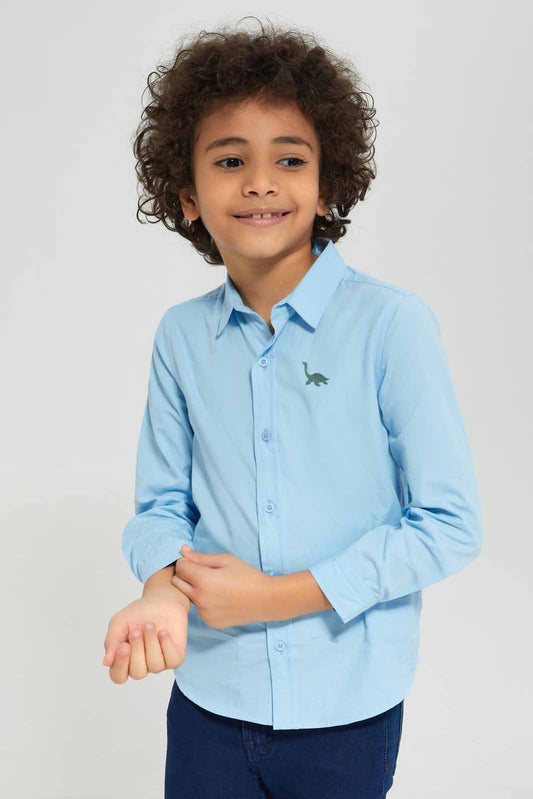 Redtag-Boys-Blue-Long-Sleeve-Embroidered-Poplin-Shirt-BOY-Shirts,-Category:Shirts,-Colour:Blue,-Deals:New-In,-Dept:Boys,-Filter:Boys-(2-to-8-Yrs),-New-In-BOY-APL,-Non-Sale,-S23A,-Section:Boys-(0-to-14Yrs),-VLM-Boys-2 to 8 Years