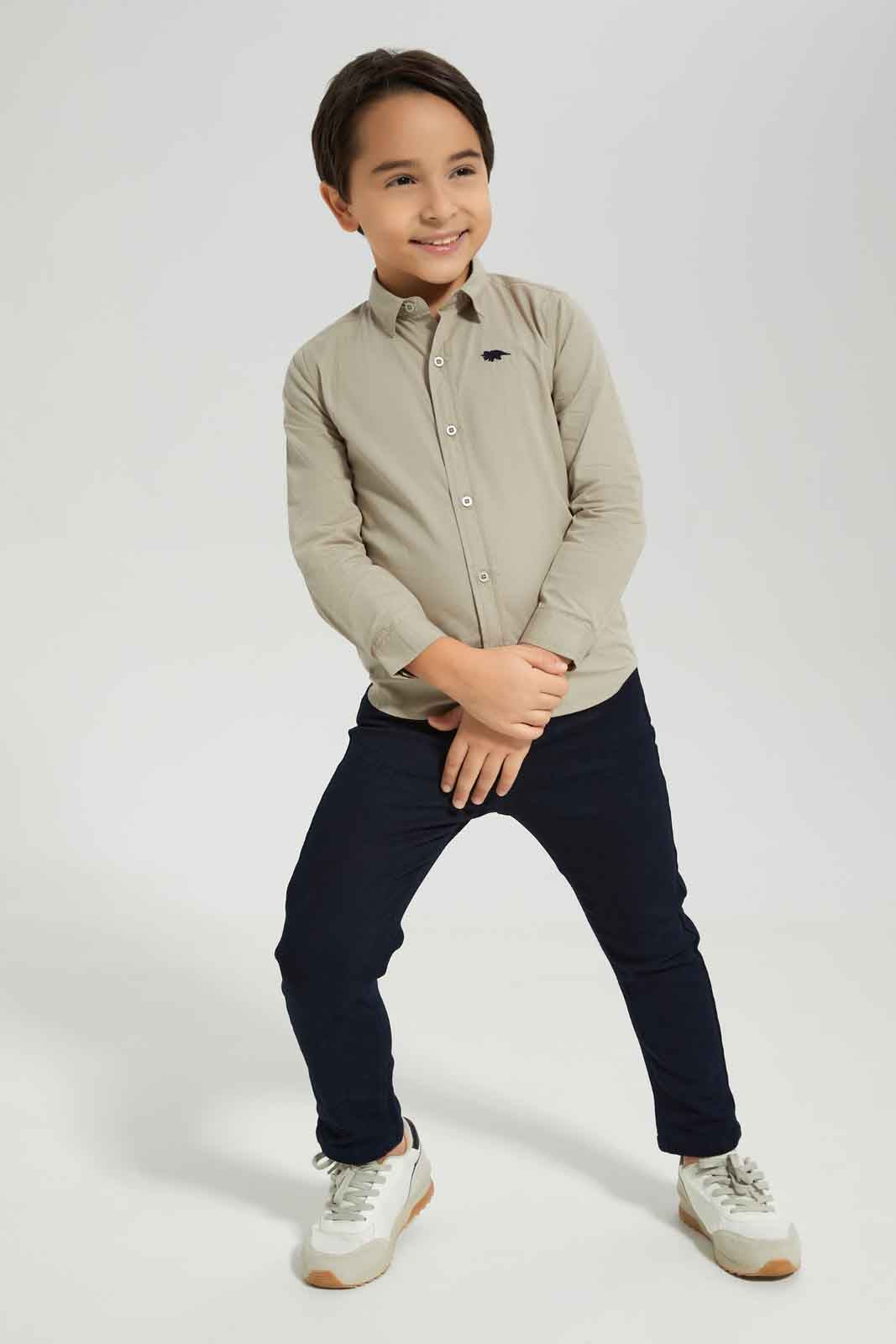 Redtag-Boys-Beige-Long-Sleeve-Embroidered-Poplin-Shirt-BOY-Shirts,-Category:Shirts,-Colour:Beige,-Deals:New-In,-Dept:Boys,-Filter:Boys-(2-to-8-Yrs),-New-In-BOY-APL,-Non-Sale,-S23A,-Section:Boys-(0-to-14Yrs),-VLM-Boys-2 to 8 Years