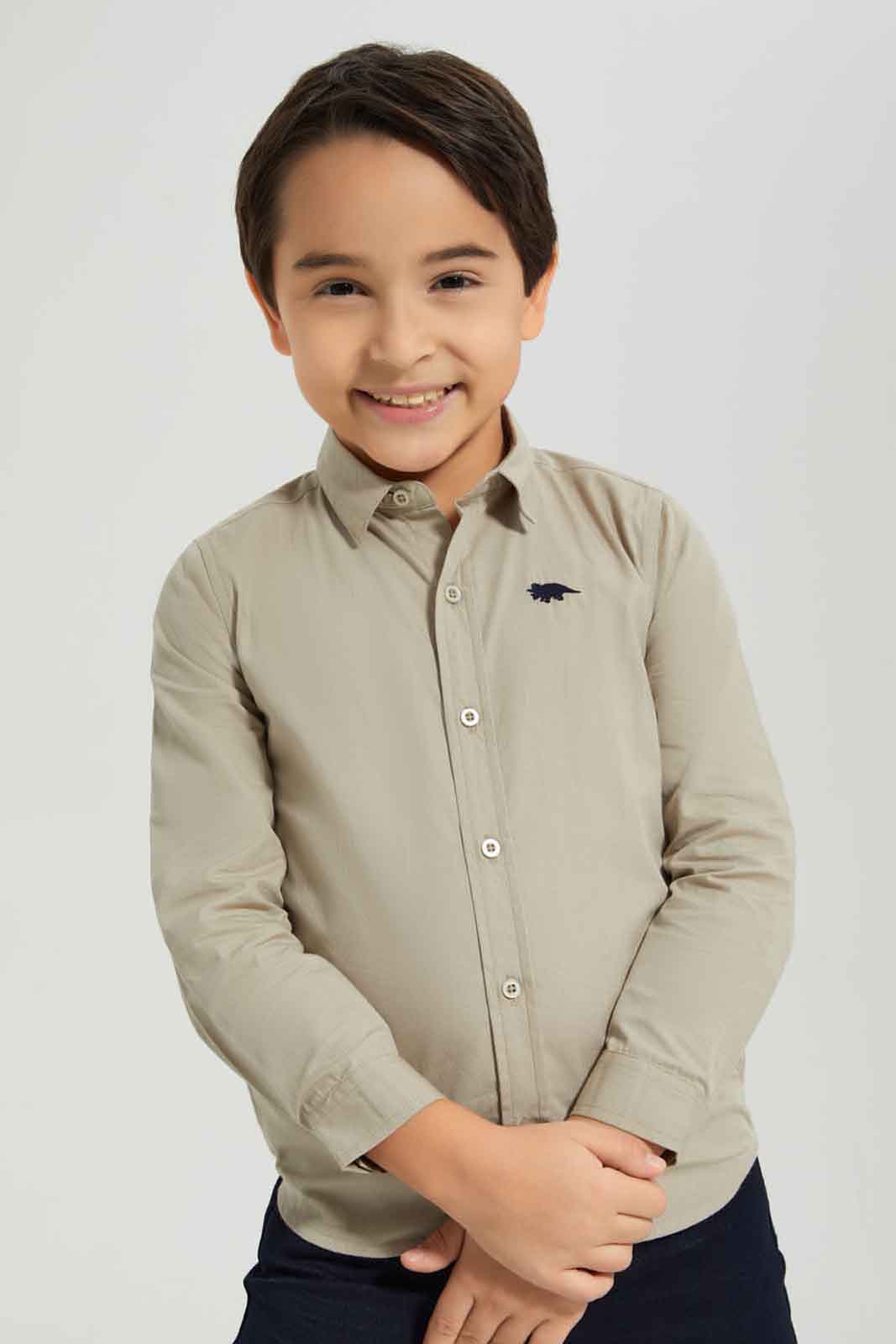 Redtag-Boys-Beige-Long-Sleeve-Embroidered-Poplin-Shirt-BOY-Shirts,-Category:Shirts,-Colour:Beige,-Deals:New-In,-Dept:Boys,-Filter:Boys-(2-to-8-Yrs),-New-In-BOY-APL,-Non-Sale,-S23A,-Section:Boys-(0-to-14Yrs),-VLM-Boys-2 to 8 Years