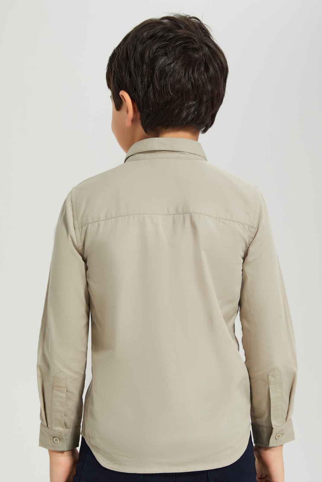 Redtag-Boys-Beige-Long-Sleeve-Embroidered-Poplin-Shirt-BOY-Shirts,-Category:Shirts,-Colour:Beige,-Deals:New-In,-Dept:Boys,-Filter:Boys-(2-to-8-Yrs),-New-In-BOY-APL,-Non-Sale,-S23A,-Section:Boys-(0-to-14Yrs),-VLM-Boys-2 to 8 Years