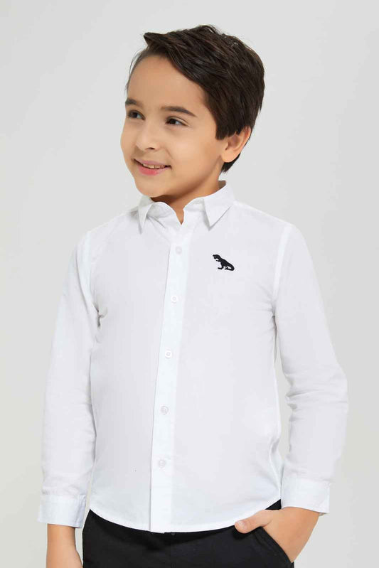 Redtag-Boys-White-Long-Sleeve-Embroidered-Poplin-Shirt-BOY-Shirts,-Category:Shirts,-Colour:White,-Deals:New-In,-Dept:Boys,-Filter:Boys-(2-to-8-Yrs),-New-In-BOY-APL,-Non-Sale,-S23A,-Section:Boys-(0-to-14Yrs),-VLM-Boys-2 to 8 Years