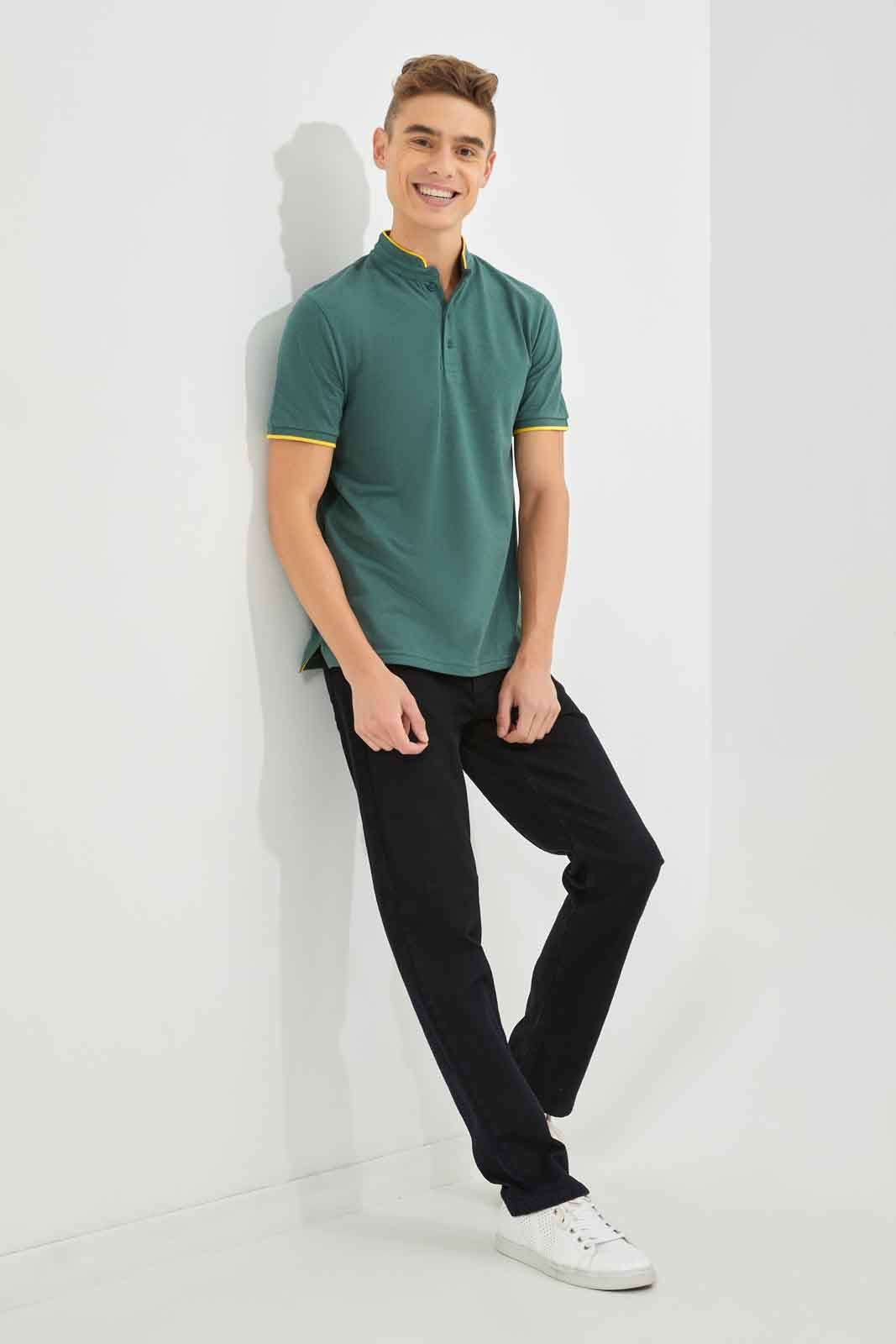 Redtag-Men-Sage-Green-Standup-Collar-Polo-Shirt-Category:Polo-T-Shirts,-Colour:Green,-Deals:New-In,-Dept:Menswear,-Filter:Men's-Clothing,-Men-Polo-T-Shirts,-New-In-Men-APL,-Non-Sale,-S23A,-Section:Men,-TBL-Men's-