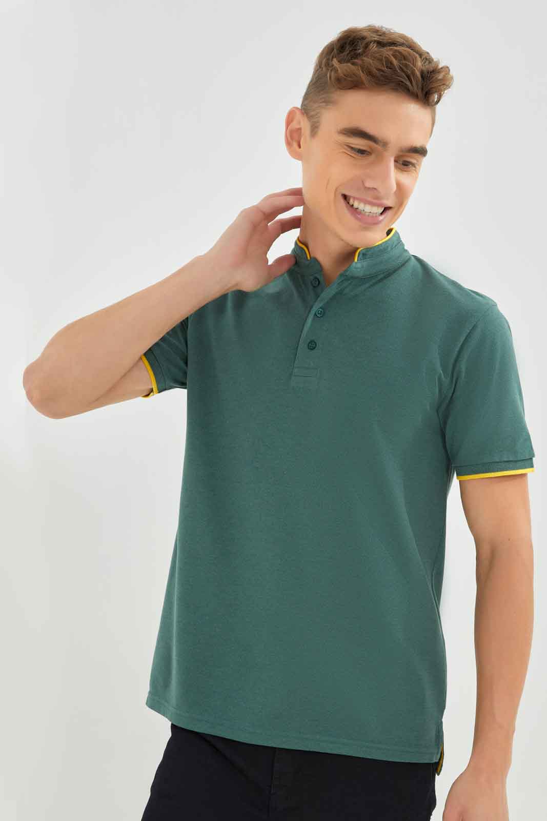 Redtag-Men-Sage-Green-Standup-Collar-Polo-Shirt-Category:Polo-T-Shirts,-Colour:Green,-Deals:New-In,-Dept:Menswear,-Filter:Men's-Clothing,-Men-Polo-T-Shirts,-New-In-Men-APL,-Non-Sale,-S23A,-Section:Men,-TBL-Men's-