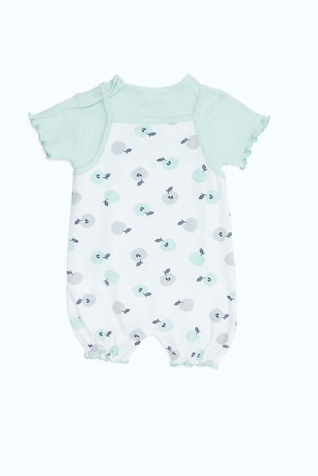 Redtag-Boys-White/Sage-Aop-Tshirt-Dungaree-Category:Rompers,-Colour:Assorted,-Deals:New-In,-Dept:New-Born,-Filter:Baby-(0-to-12-Mths),-NBB-Rompers,-New-In-NBB-APL,-Non-Sale,-S23B,-Section:Boys-(0-to-14Yrs)-Baby-0 to 12 Months
