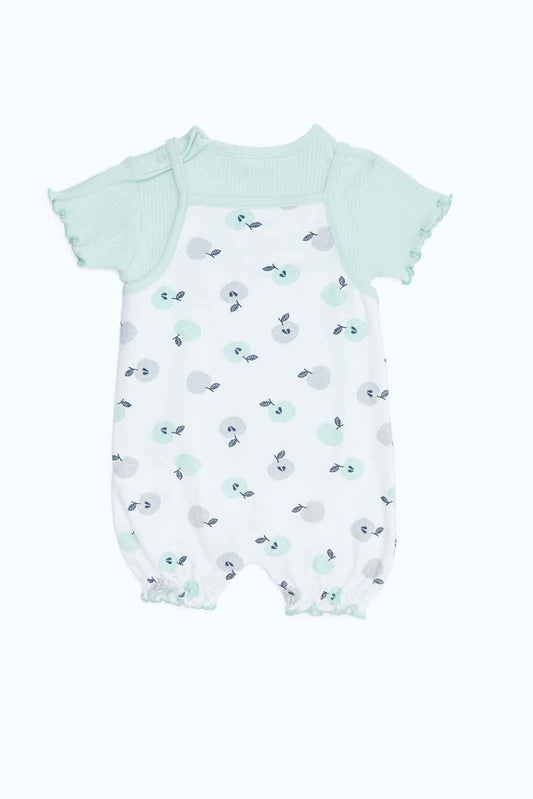 Redtag-Boys-White/Sage-Aop-Tshirt-Dungaree-Category:Rompers,-Colour:Assorted,-Deals:New-In,-Dept:New-Born,-Filter:Baby-(0-to-12-Mths),-NBB-Rompers,-New-In-NBB-APL,-Non-Sale,-S23B,-Section:Boys-(0-to-14Yrs)-Baby-0 to 12 Months