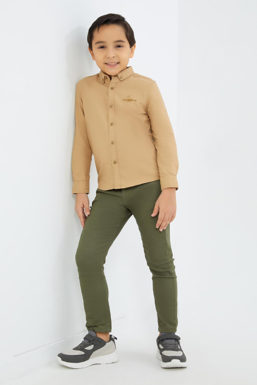 Redtag-Boys-Olive-5-Pocket-Colored-Jeans-BOY-Jeans,-Category:Jeans,-Colour:Olive,-Deals:New-In,-Dept:Boys,-Filter:Boys-(2-to-8-Yrs),-New-In-BOY-APL,-Non-Sale,-S23B,-Section:Boys-(0-to-14Yrs)-Boys-2 to 8 Years