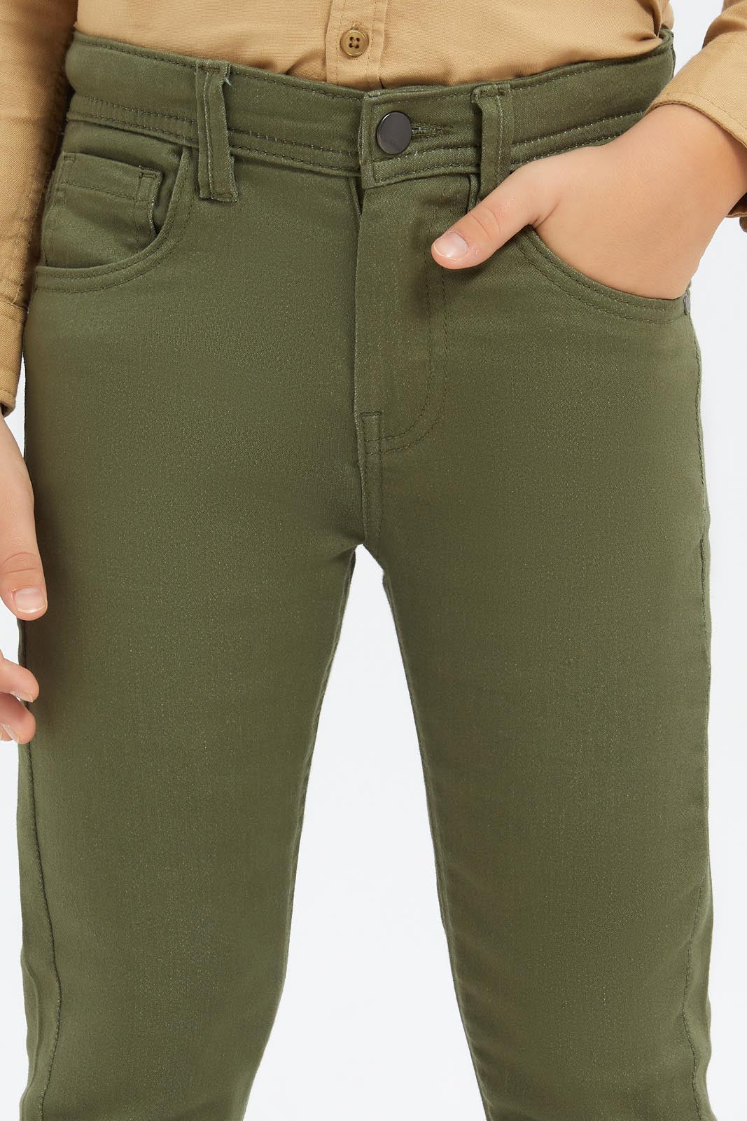 Redtag-Boys-Olive-5-Pocket-Colored-Jeans-BOY-Jeans,-Category:Jeans,-Colour:Olive,-Deals:New-In,-Dept:Boys,-Filter:Boys-(2-to-8-Yrs),-New-In-BOY-APL,-Non-Sale,-S23B,-Section:Boys-(0-to-14Yrs)-Boys-2 to 8 Years