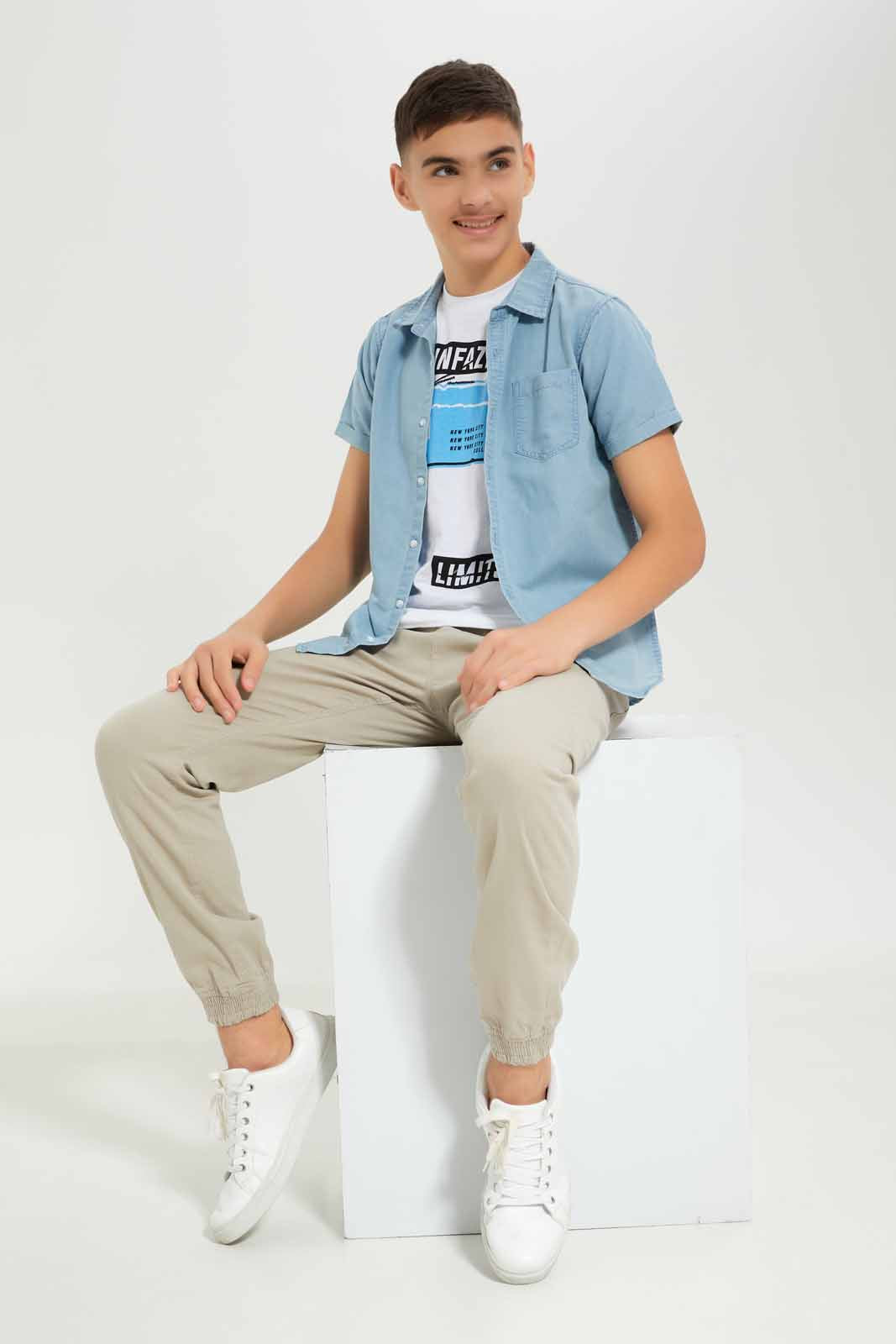 Redtag-Boys-Light-Wash-Denim-Shirt-With-Tee-BSR-Shirts,-Category:Shirts,-Colour:Light-Wash,-Deals:New-In,-Dept:Boys,-Filter:Senior-Boys-(8-to-14-Yrs),-New-In-BSR-APL,-Non-Sale,-S23A,-Section:Boys-(0-to-14Yrs)-Senior-Boys-9 to 14 Years