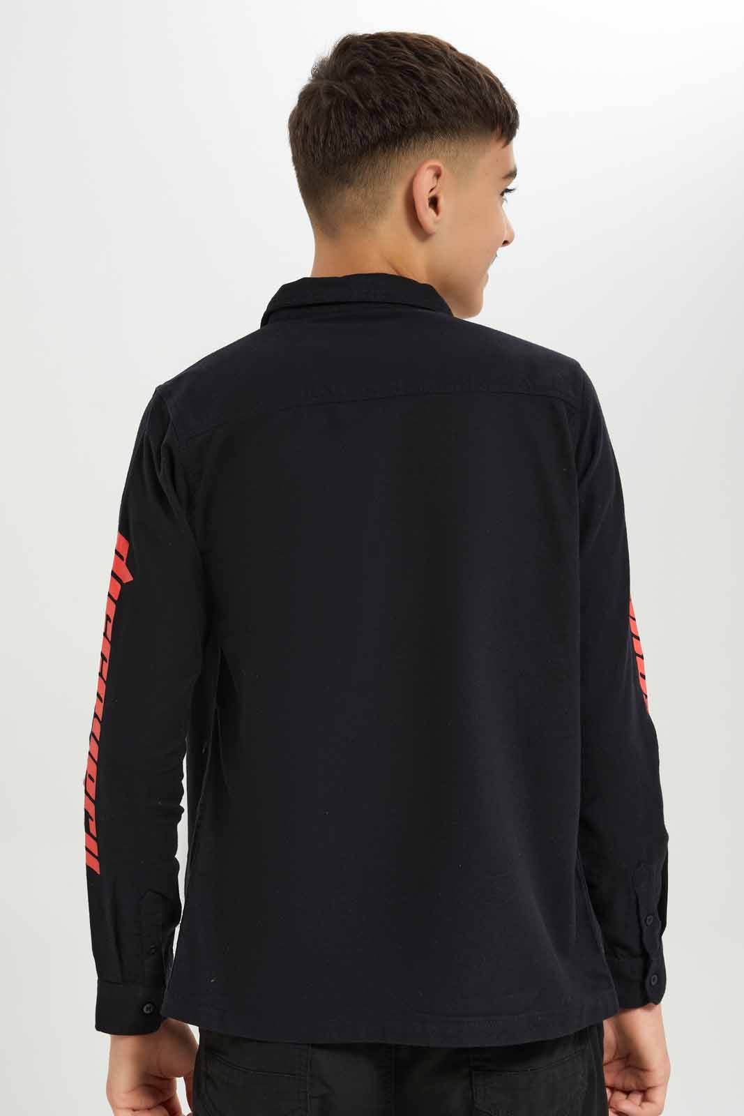 Redtag-Boys-Black-Shirt-With-Tee-BSR-Shirts,-BTS,-Category:Shirts,-Colour:Black,-Deals:New-In,-Dept:Boys,-Filter:Senior-Boys-(8-to-14-Yrs),-New-In-BSR-APL,-Non-Sale,-S23A,-Section:Boys-(0-to-14Yrs)-Senior-Boys-9 to 14 Years