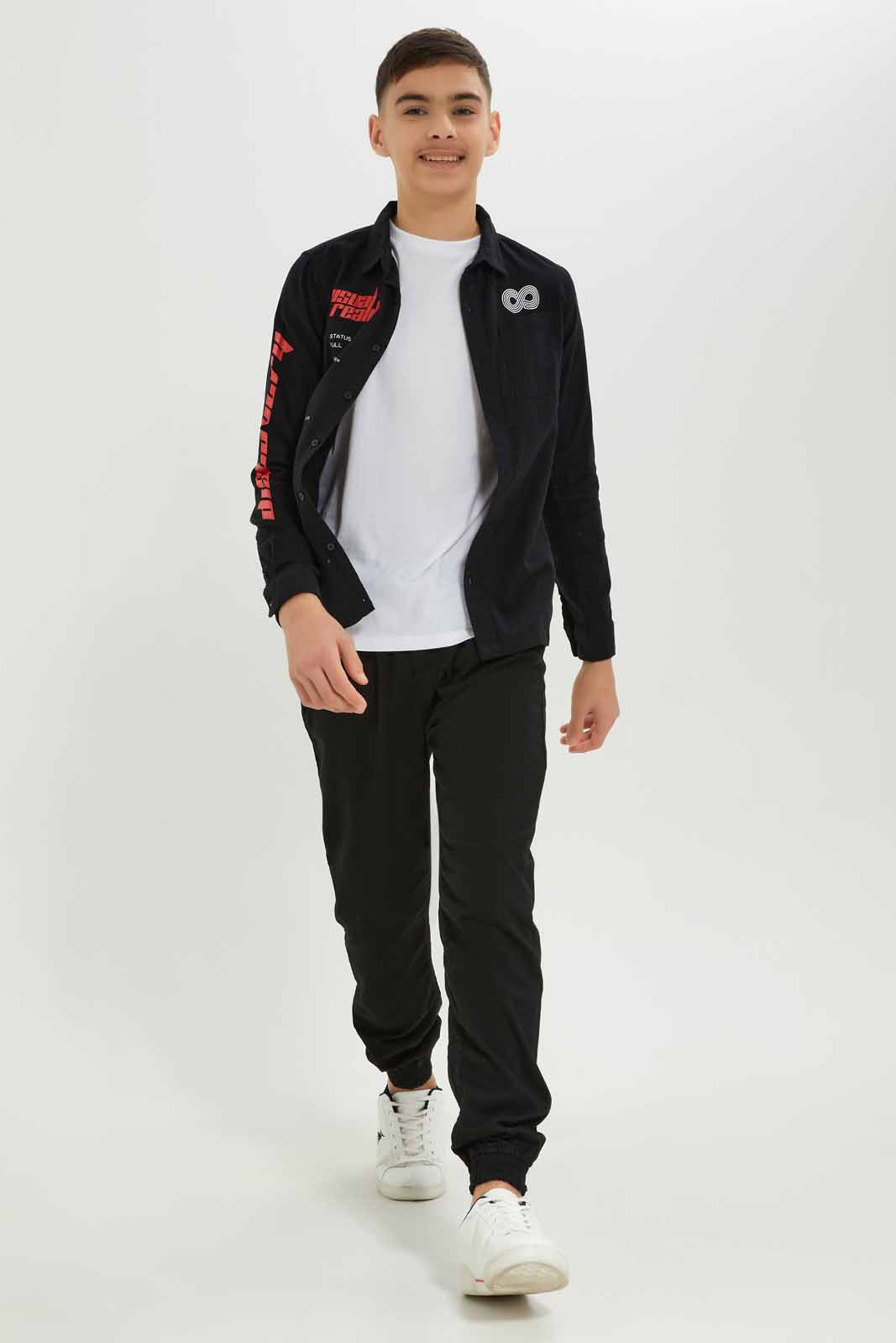 Redtag-Boys-Black-Shirt-With-Tee-BSR-Shirts,-BTS,-Category:Shirts,-Colour:Black,-Deals:New-In,-Dept:Boys,-Filter:Senior-Boys-(8-to-14-Yrs),-New-In-BSR-APL,-Non-Sale,-S23A,-Section:Boys-(0-to-14Yrs)-Senior-Boys-9 to 14 Years