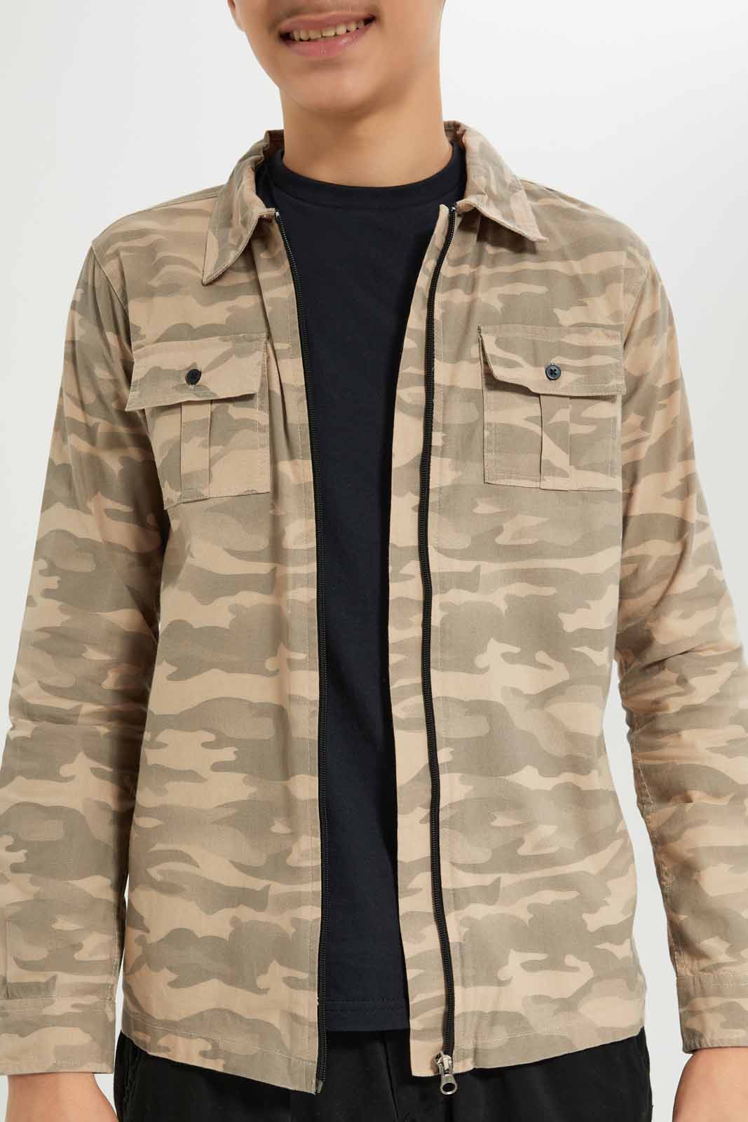 Redtag-Boys-Beige-Camo-Zipper-Shirt-With-Tee-BSR-Shirts,-Category:Shirts,-Colour:Beige,-Deals:New-In,-Dept:Boys,-Filter:Senior-Boys-(8-to-14-Yrs),-New-In-BSR-APL,-Non-Sale,-S23A,-Section:Boys-(0-to-14Yrs)-Senior-Boys-9 to 14 Years