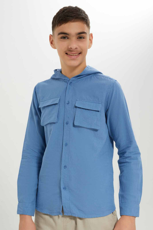Redtag-Boys-Blue-Denim-Hoody-Shirt-BSR-Shirts,-Category:Shirts,-Colour:Blue,-Deals:New-In,-Dept:Boys,-Filter:Senior-Boys-(8-to-14-Yrs),-New-In-BSR-APL,-Non-Sale,-S23A,-Section:Boys-(0-to-14Yrs)-Senior-Boys-9 to 14 Years