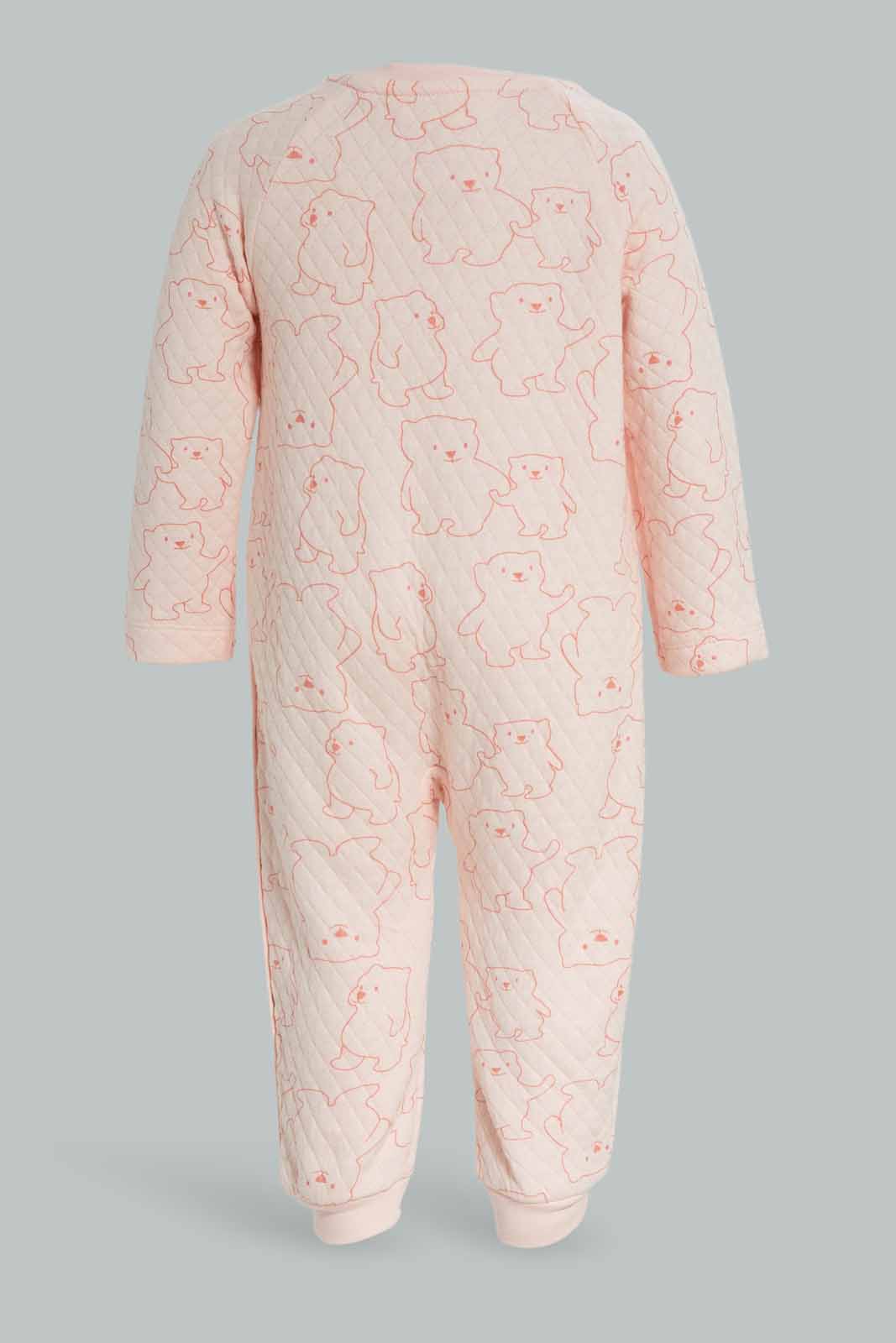 Redtag-Girls-Quilted-Romper-Aop-Teddy-Pink-Category:Rompers,-Colour:Assorted,-Deals:New-In,-Dept:New-Born,-Filter:Baby-(0-to-12-Mths),-NBG-Rompers,-New-In-NBG-APL,-Non-Sale,-Section:Boys-(0-to-14Yrs),-W22B-Baby-0 to 12 Months