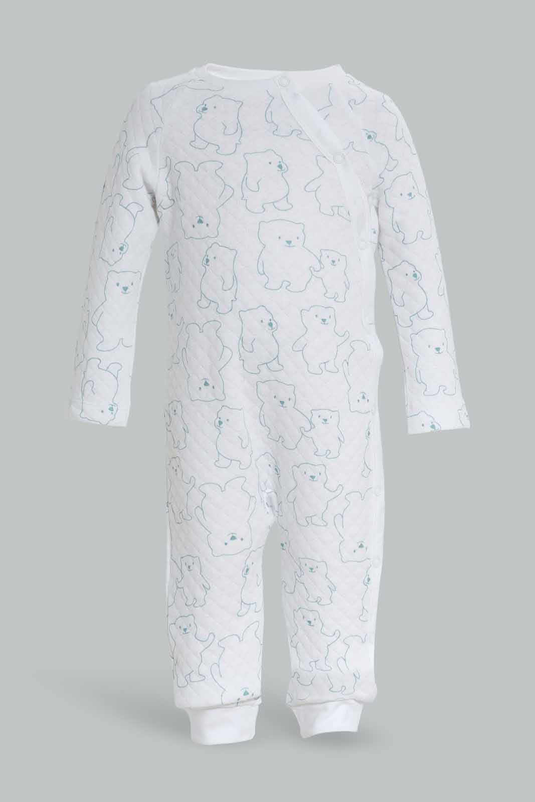 Redtag-Quilted-Romper-Aop-Teddy-White-Category:Rompers,-Colour:Assorted,-Deals:New-In,-Dept:New-Born,-Filter:Baby-(0-to-12-Mths),-NBF-Rompers,-New-In-NBF-APL,-Non-Sale,-Section:Boys-(0-to-14Yrs),-W22B-Baby-0 to 12 Months