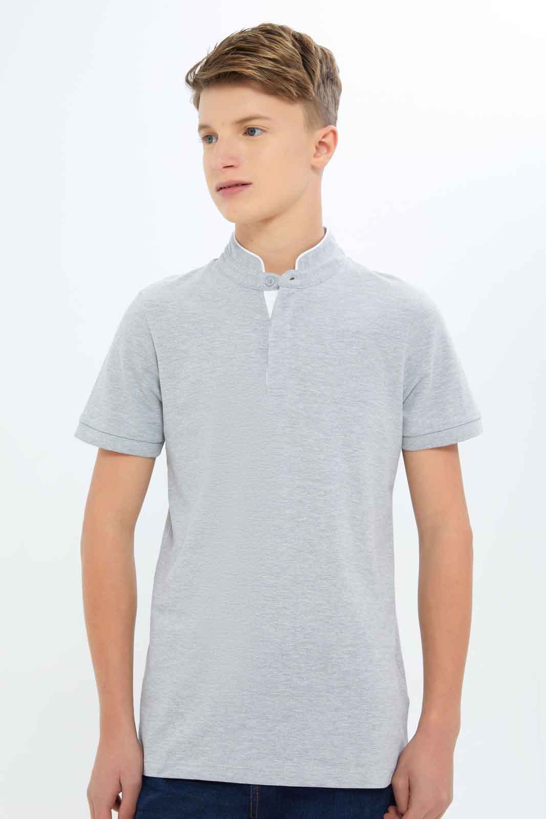 Redtag-Boys-Grey-Mel-Mandarin-Collar-Polo-BSR-Polo-T-Shirts,-Category:Polo-T-Shirts,-Colour:Grey-Melange,-Deals:New-In,-Dept:Boys,-Filter:Senior-Boys-(8-to-14-Yrs),-New-In-BSR-APL,-Non-Sale,-S23B,-Section:Boys-(0-to-14Yrs),-TBL-Senior-Boys-9 to 14 Years