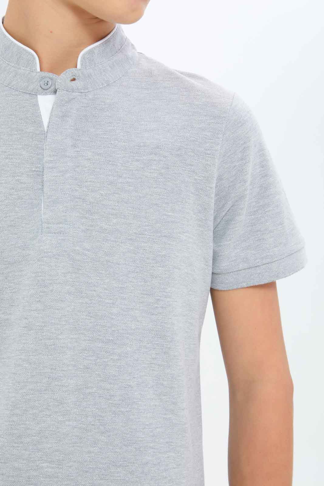 Redtag-Boys-Grey-Mel-Mandarin-Collar-Polo-BSR-Polo-T-Shirts,-Category:Polo-T-Shirts,-Colour:Grey-Melange,-Deals:New-In,-Dept:Boys,-Filter:Senior-Boys-(8-to-14-Yrs),-New-In-BSR-APL,-Non-Sale,-S23B,-Section:Boys-(0-to-14Yrs),-TBL-Senior-Boys-9 to 14 Years
