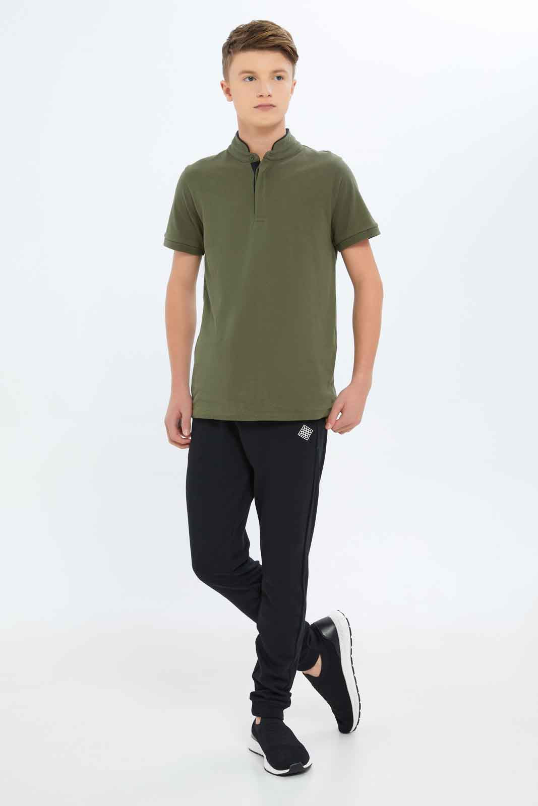 Redtag-Boys-Olive-Mandarin-Collar-Polo-BSR-Polo-T-Shirts,-Category:Polo-T-Shirts,-Colour:Green,-Deals:New-In,-Dept:Boys,-Filter:Senior-Boys-(8-to-14-Yrs),-New-In-BSR-APL,-Non-Sale,-S23B,-Section:Boys-(0-to-14Yrs),-TBL-Senior-Boys-9 to 14 Years