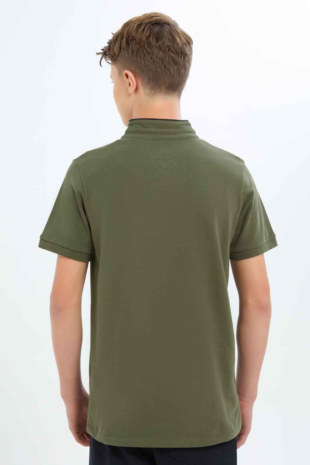 Redtag-Boys-Olive-Mandarin-Collar-Polo-BSR-Polo-T-Shirts,-Category:Polo-T-Shirts,-Colour:Green,-Deals:New-In,-Dept:Boys,-Filter:Senior-Boys-(8-to-14-Yrs),-New-In-BSR-APL,-Non-Sale,-S23B,-Section:Boys-(0-to-14Yrs),-TBL-Senior-Boys-9 to 14 Years