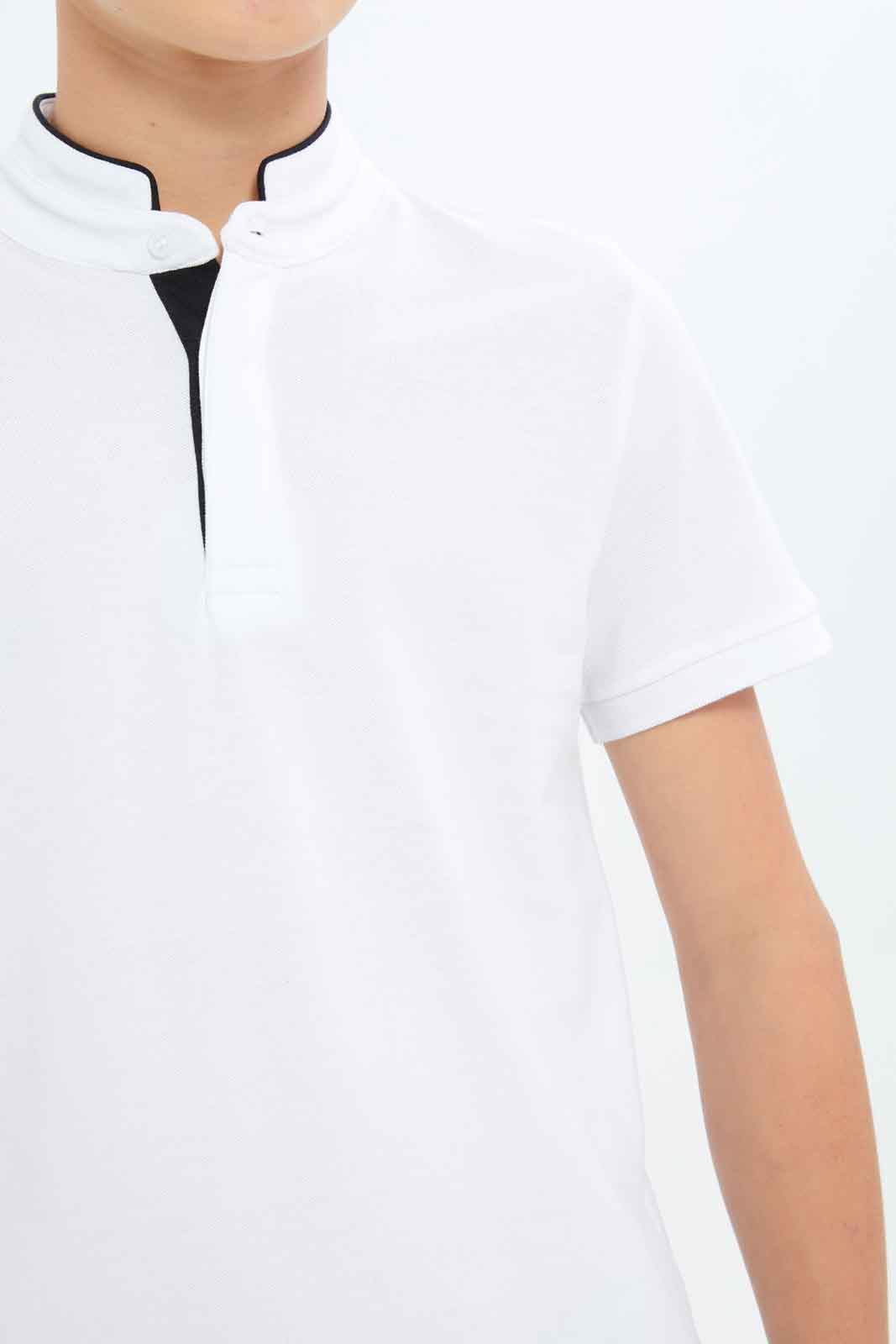 Redtag-Boys-White-Mandarin-Collar-Polo-BSR-Polo-T-Shirts,-BTS,-Category:Polo-T-Shirts,-Colour:White,-Deals:New-In,-Dept:Boys,-Filter:Senior-Boys-(8-to-14-Yrs),-New-In-BSR-APL,-Non-Sale,-S23B,-Section:Boys-(0-to-14Yrs),-TBL-Senior-Boys-9 to 14 Years