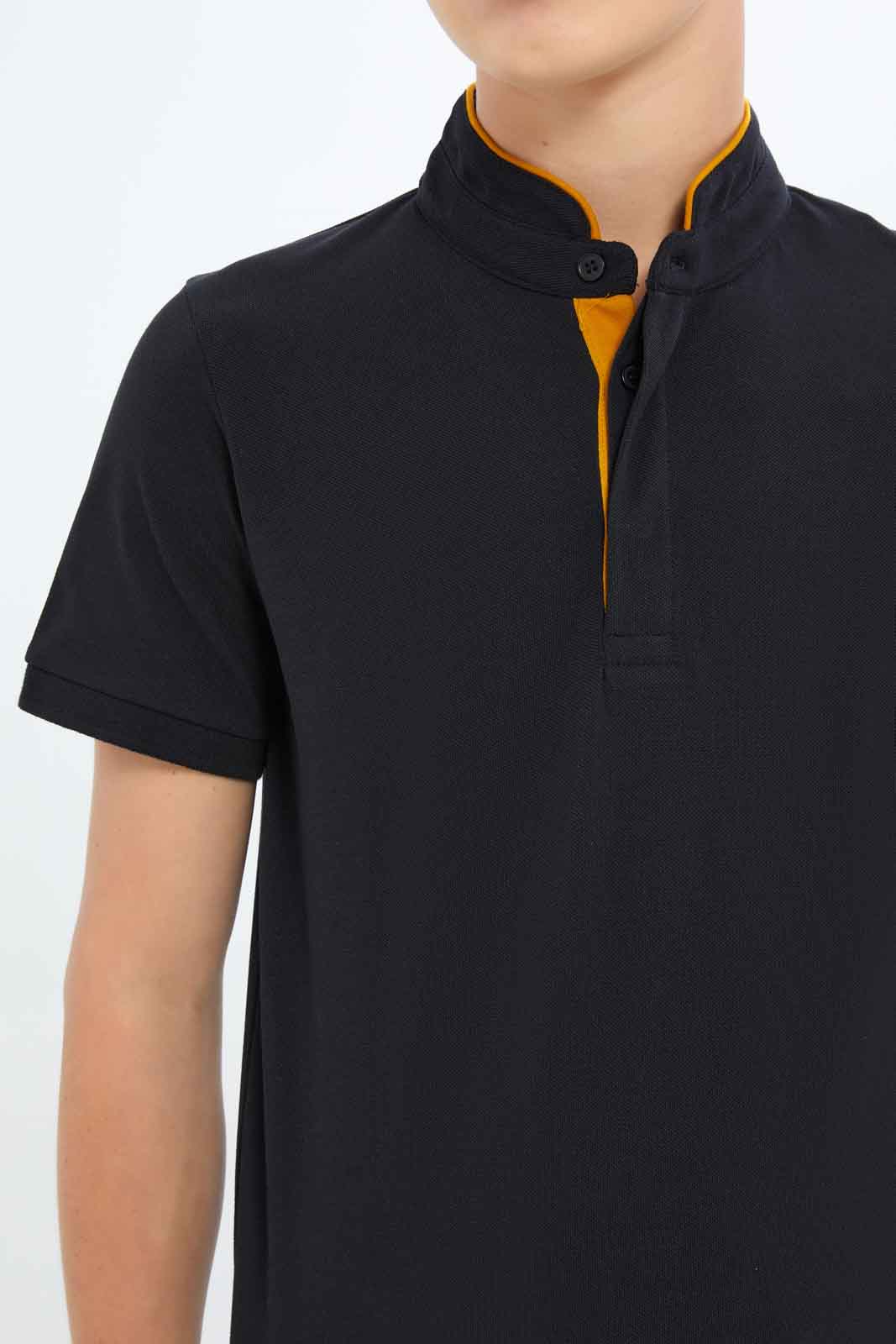 Redtag-Boys-Black-Mandarin-Collar-Polo-BSR-Polo-T-Shirts,-BTS,-Category:Polo-T-Shirts,-Colour:Black,-Deals:New-In,-Dept:Boys,-Filter:Senior-Boys-(8-to-14-Yrs),-New-In-BSR-APL,-Non-Sale,-S23B,-Section:Boys-(0-to-14Yrs),-TBL-Senior-Boys-9 to 14 Years