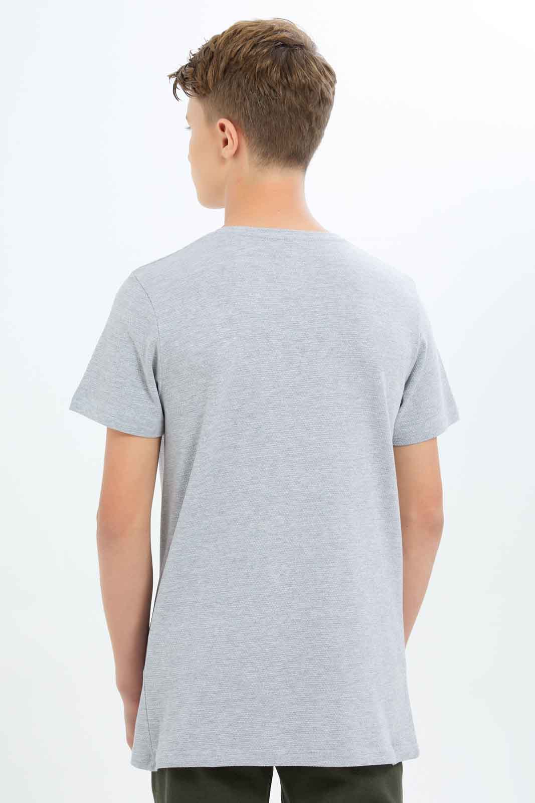 Redtag-Boys--Grey-Mel-Jacquard-Henley-Tee-BSR-T-Shirts,-Category:T-Shirts,-Colour:Grey-Melange,-Deals:New-In,-Dept:Boys,-Filter:Senior-Boys-(8-to-14-Yrs),-New-In-BSR-APL,-Non-Sale,-S23B,-Section:Boys-(0-to-14Yrs),-TBL-Senior-Boys-9 to 14 Years