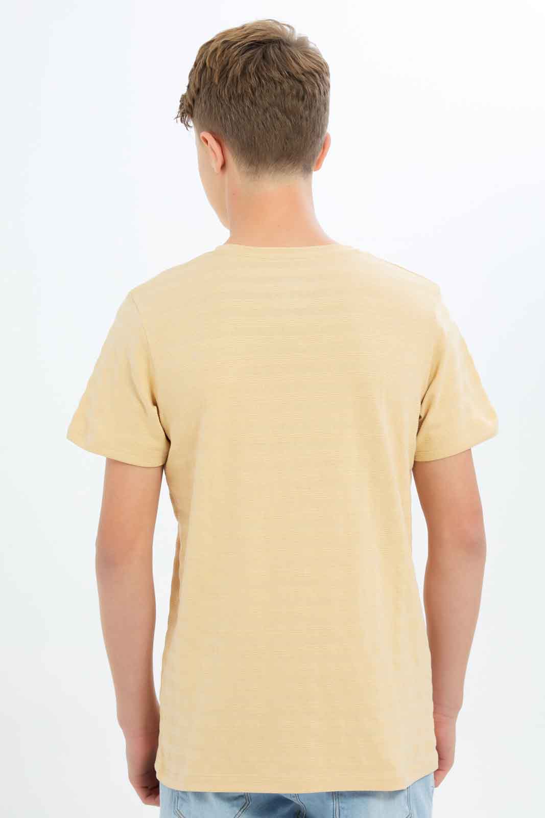 Redtag-Boys-Beige-Jacquard-Henley-Tee-BSR-T-Shirts,-Category:T-Shirts,-Colour:Beige,-Deals:New-In,-Dept:Boys,-Filter:Senior-Boys-(8-to-14-Yrs),-New-In-BSR-APL,-Non-Sale,-S23B,-Section:Boys-(0-to-14Yrs),-TBL-Senior-Boys-9 to 14 Years