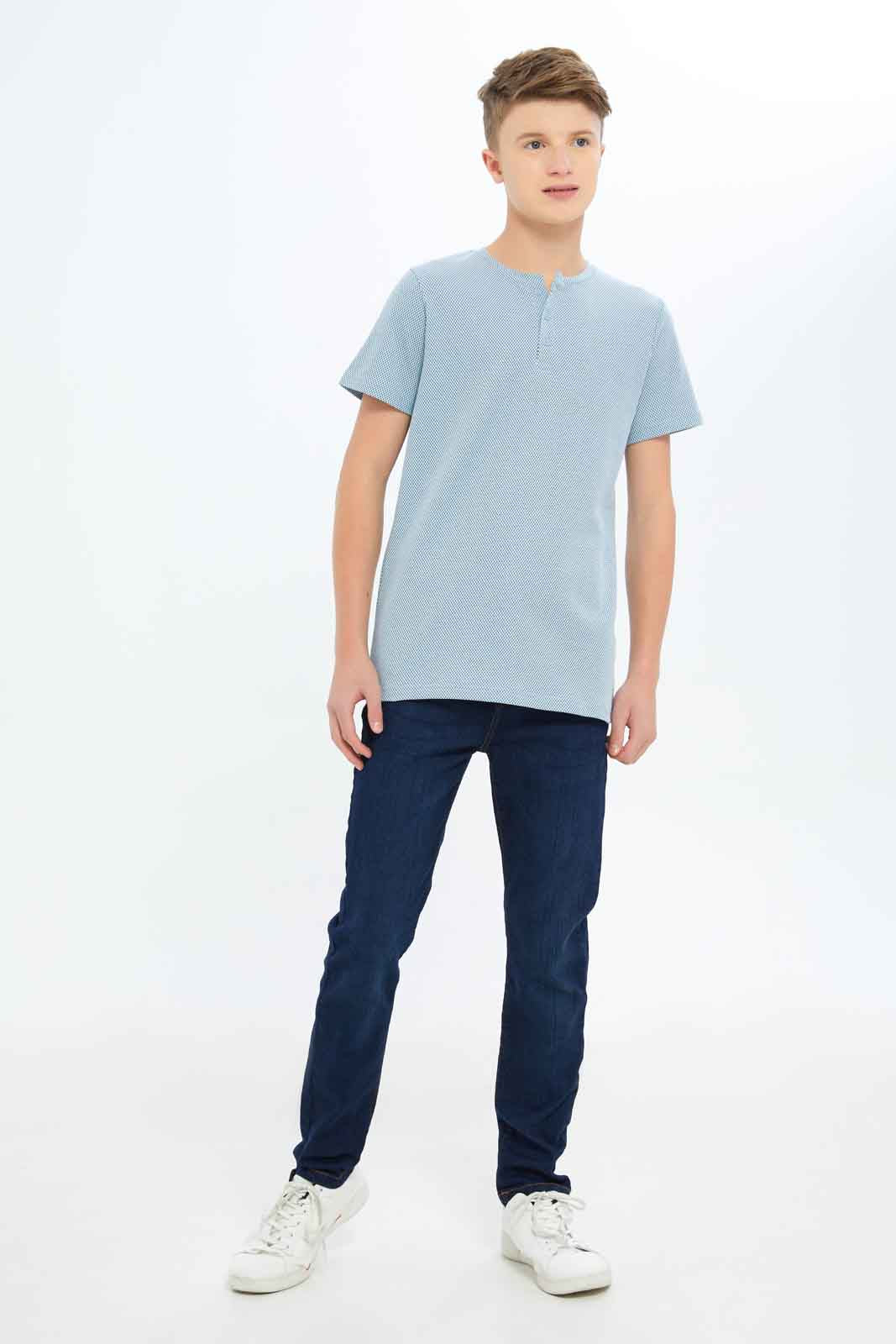 Redtag-Boys-Sky-Blue-Jacquard-Henley-Tee-BSR-T-Shirts,-Category:T-Shirts,-Colour:Sky-Blue,-Deals:New-In,-Dept:Boys,-Filter:Senior-Boys-(8-to-14-Yrs),-New-In-BSR-APL,-Non-Sale,-S23B,-Section:Boys-(0-to-14Yrs),-TBL-Senior-Boys-9 to 14 Years