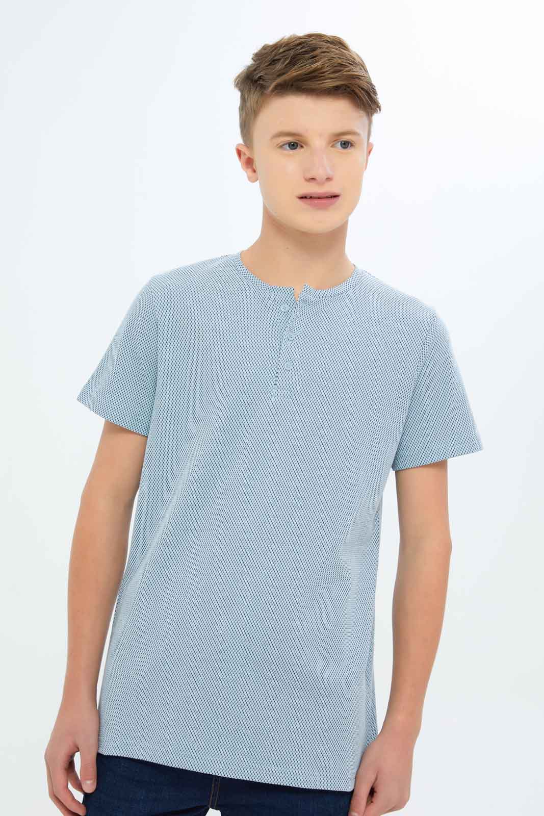 Redtag-Boys-Sky-Blue-Jacquard-Henley-Tee-BSR-T-Shirts,-Category:T-Shirts,-Colour:Sky-Blue,-Deals:New-In,-Dept:Boys,-Filter:Senior-Boys-(8-to-14-Yrs),-New-In-BSR-APL,-Non-Sale,-S23B,-Section:Boys-(0-to-14Yrs),-TBL-Senior-Boys-9 to 14 Years