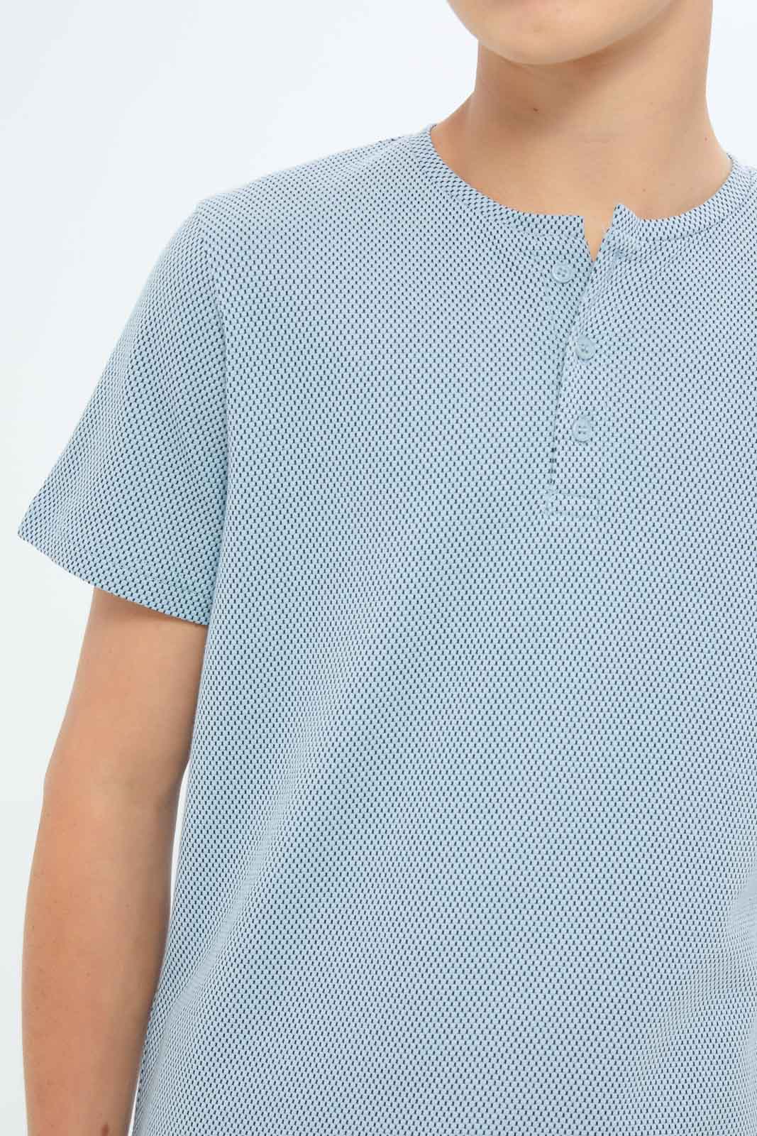 Redtag-Boys-Sky-Blue-Jacquard-Henley-Tee-BSR-T-Shirts,-Category:T-Shirts,-Colour:Sky-Blue,-Deals:New-In,-Dept:Boys,-Filter:Senior-Boys-(8-to-14-Yrs),-New-In-BSR-APL,-Non-Sale,-S23B,-Section:Boys-(0-to-14Yrs),-TBL-Senior-Boys-9 to 14 Years