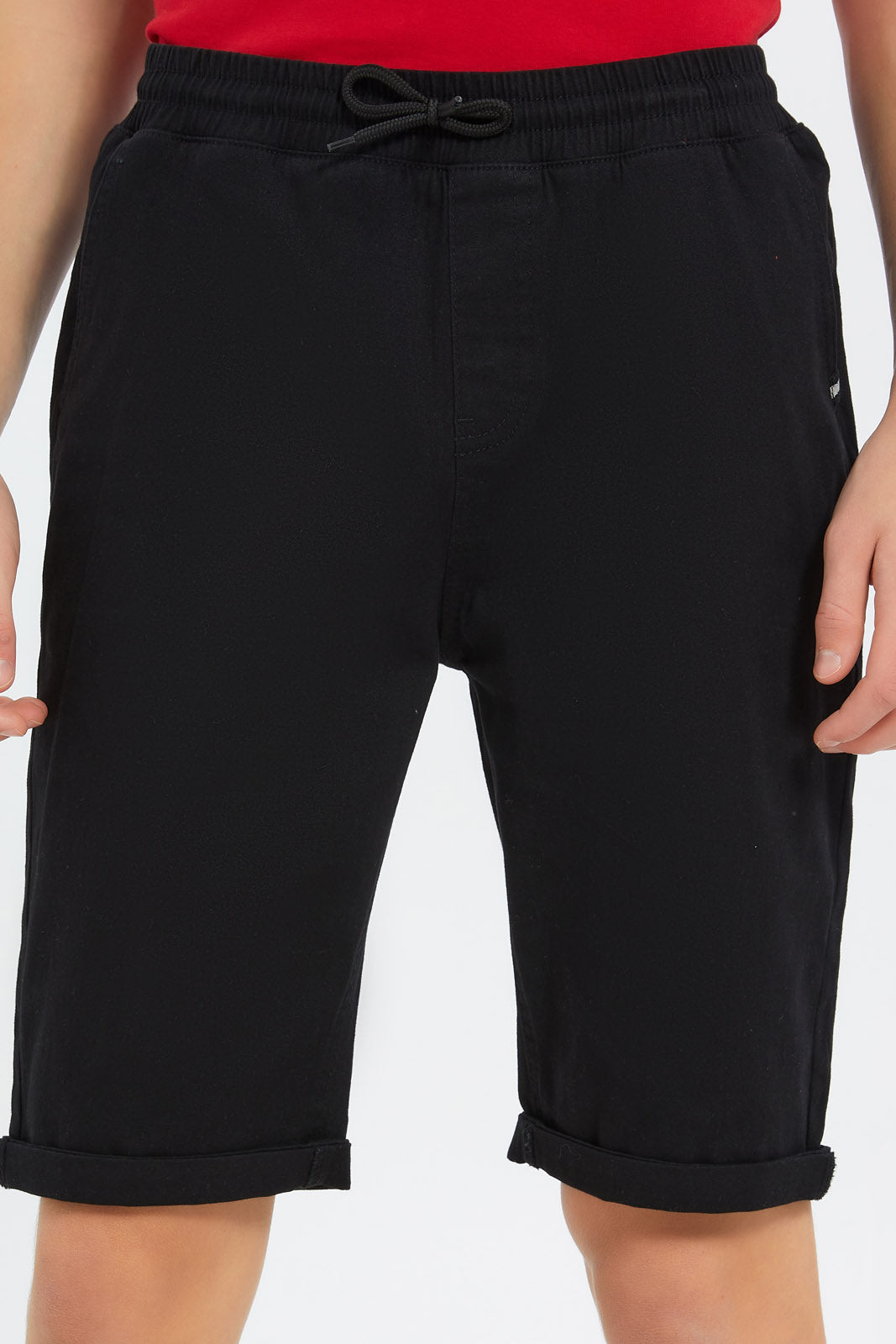 Redtag-Boys-Black-Pull-On-Trouser-Short-BSR-Shorts,-BTS,-Category:Shorts,-Colour:Black,-Deals:New-In,-Dept:Boys,-Filter:Senior-Boys-(8-to-14-Yrs),-New-In-BSR-APL,-Non-Sale,-S23B,-Section:Boys-(0-to-14Yrs),-TBL-Senior-Boys-9 to 14 Years