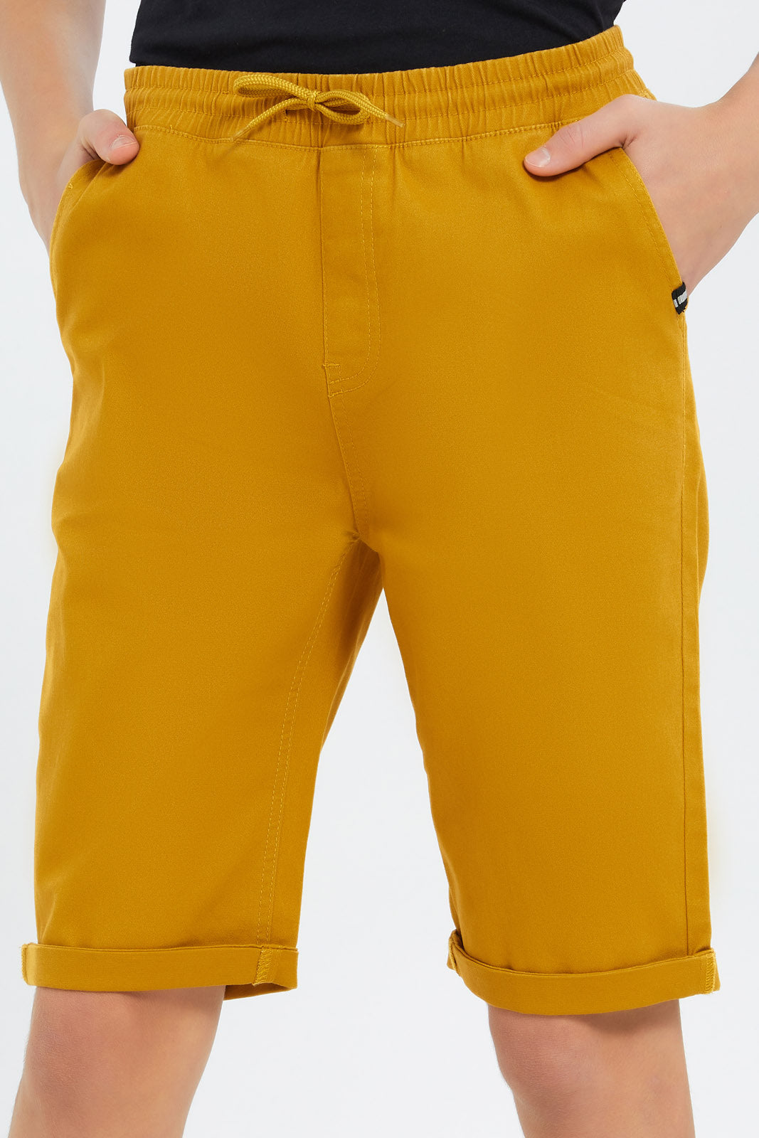 Redtag-Boys-Mustard-Pull-On-Trouser-Short-BSR-Shorts,-Category:Shorts,-Colour:Mustard,-Deals:New-In,-Dept:Boys,-Filter:Senior-Boys-(8-to-14-Yrs),-New-In-BSR-APL,-Non-Sale,-S23B,-Section:Boys-(0-to-14Yrs),-TBL-Senior-Boys-9 to 14 Years