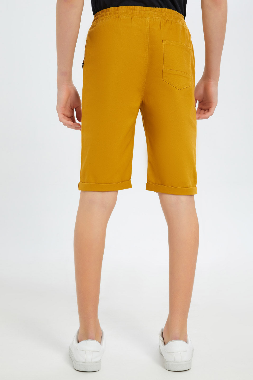 Redtag-Boys-Mustard-Pull-On-Trouser-Short-BSR-Shorts,-Category:Shorts,-Colour:Mustard,-Deals:New-In,-Dept:Boys,-Filter:Senior-Boys-(8-to-14-Yrs),-New-In-BSR-APL,-Non-Sale,-S23B,-Section:Boys-(0-to-14Yrs),-TBL-Senior-Boys-9 to 14 Years