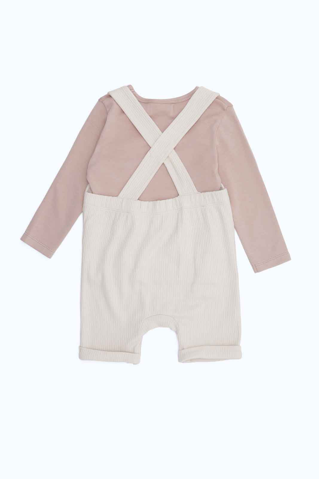Redtag-Girls-Beige-Ls-Tshirt-+-Quilted-Dungaree-Set-Category:Rompers,-Colour:Assorted,-Deals:3-FOR-90,-Deals:New-In,-Dept:New-Born,-Filter:Baby-(0-to-12-Mths),-H1:KWR,-H2:NBF,-H3:RMS,-H4:RMS,-NBG-Rompers,-New-In-NBG-APL,-Non-Sale,-Season:W22B,-Section:Boys-(0-to-14Yrs),-W22B-Baby-0 to 12 Months
