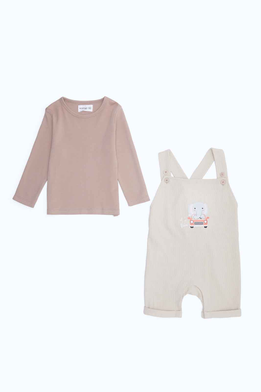 Redtag-Girls-Beige-Ls-Tshirt-+-Quilted-Dungaree-Set-Category:Rompers,-Colour:Assorted,-Deals:3-FOR-90,-Deals:New-In,-Dept:New-Born,-Filter:Baby-(0-to-12-Mths),-H1:KWR,-H2:NBF,-H3:RMS,-H4:RMS,-NBG-Rompers,-New-In-NBG-APL,-Non-Sale,-Season:W22B,-Section:Boys-(0-to-14Yrs),-W22B-Baby-0 to 12 Months