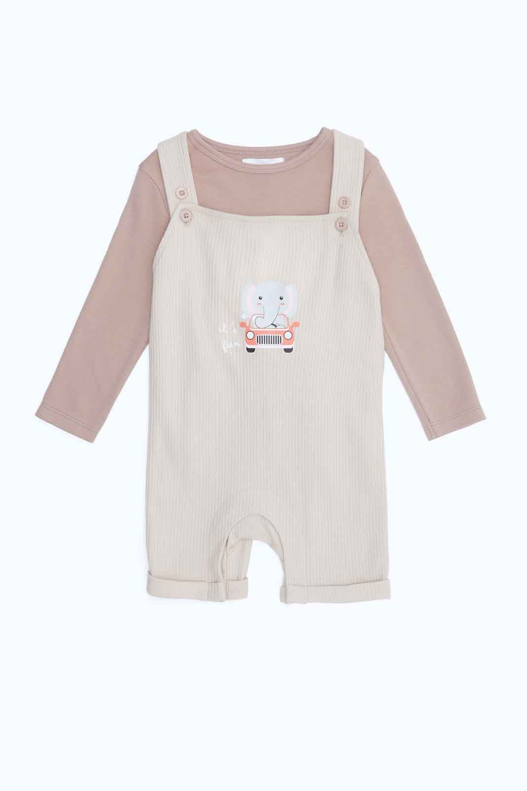 Redtag-Girls-Beige-Ls-Tshirt-+-Quilted-Dungaree-Set-Category:Rompers,-Colour:Assorted,-Deals:3-FOR-90,-Deals:New-In,-Dept:New-Born,-Filter:Baby-(0-to-12-Mths),-H1:KWR,-H2:NBF,-H3:RMS,-H4:RMS,-NBG-Rompers,-New-In-NBG-APL,-Non-Sale,-Season:W22B,-Section:Boys-(0-to-14Yrs),-W22B-Baby-0 to 12 Months