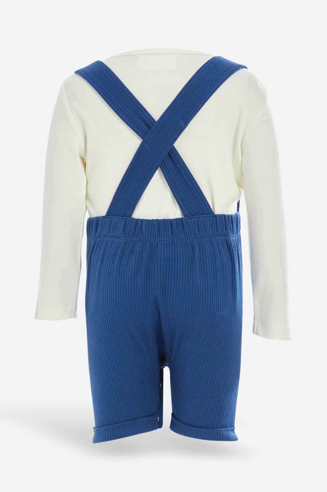Redtag-Boys-Navy-Ls-Tshirt-+-Quilted-Dungaree-Set-Category:Rompers,-Colour:Assorted,-Deals:2-FOR-79,-Deals:Sale,-Dept:New-Born,-Filter:Baby-(0-to-12-Mths),-NBB-Rompers,-Sale-NBB-APL,-Section:Boys-(0-to-14Yrs),-W22B-Baby-0 to 12 Months
