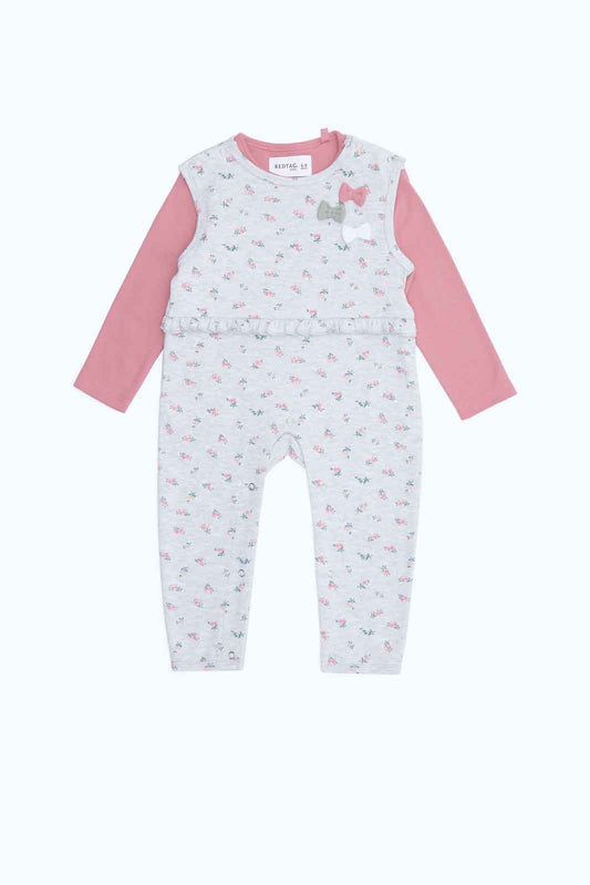 Redtag-Girls-Pink-Ls-Tshirt-And-Knit-Dungaree-Romper-2FOR89,-Category:Rompers,-Colour:Assorted,-Deals:2-FOR-89,-Deals:New-In,-Dept:New-Born,-Filter:Baby-(0-to-12-Mths),-NBG-Rompers,-New-In-NBG-APL,-Section:Boys-(0-to-14Yrs),-W22B-Baby-0 to 12 Months