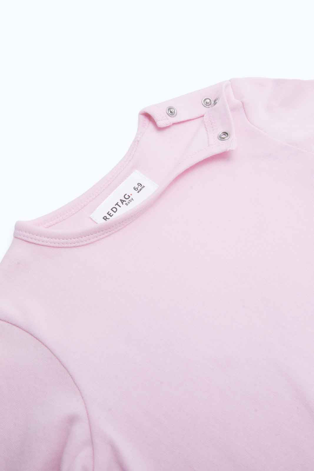Redtag-Girls-Pale-Pink-Ls-Tshirt-And-Knit-Dungaree-Romper-2FOR89,-Category:Rompers,-Colour:Assorted,-Deals:2-FOR-89,-Deals:New-In,-Dept:New-Born,-Filter:Baby-(0-to-12-Mths),-NBG-Rompers,-New-In-NBG-APL,-Section:Boys-(0-to-14Yrs),-W22B-Baby-0 to 12 Months