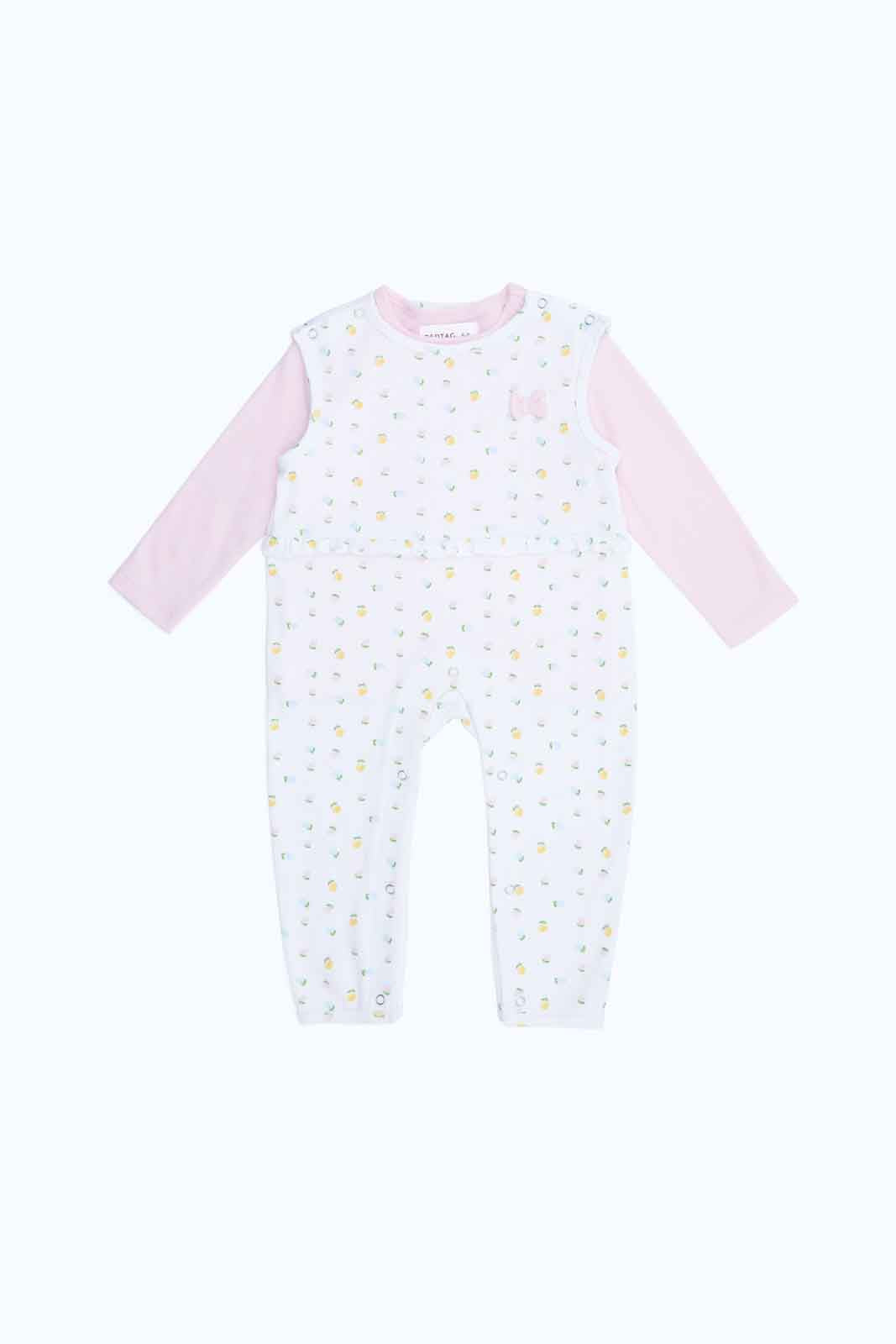 Redtag-Girls-Pale-Pink-Ls-Tshirt-And-Knit-Dungaree-Romper-2FOR89,-Category:Rompers,-Colour:Assorted,-Deals:2-FOR-89,-Deals:New-In,-Dept:New-Born,-Filter:Baby-(0-to-12-Mths),-NBG-Rompers,-New-In-NBG-APL,-Section:Boys-(0-to-14Yrs),-W22B-Baby-0 to 12 Months