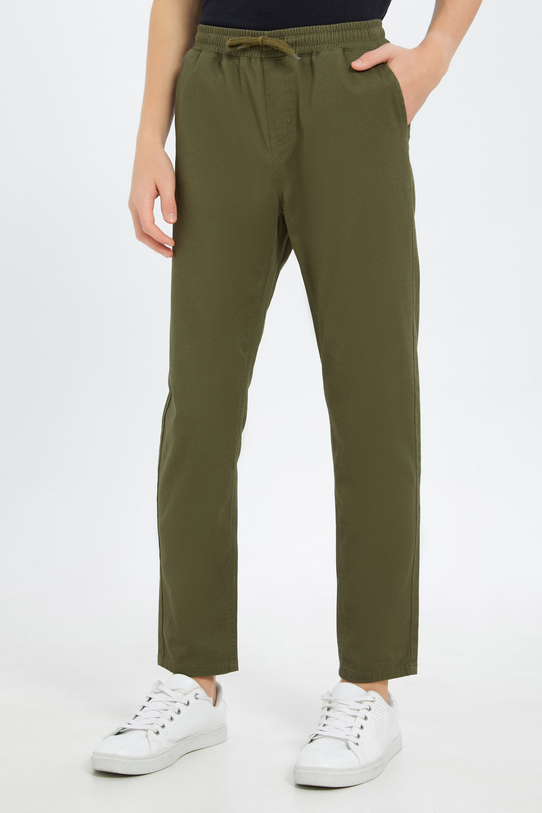 Redtag-Boys-Olive-Pull-On-Casual-Trouser-BSR-Trousers,-Category:Trousers,-Colour:Green,-Deals:New-In,-Dept:Boys,-Filter:Senior-Boys-(8-to-14-Yrs),-New-In-BSR-APL,-Non-Sale,-S23B,-Section:Boys-(0-to-14Yrs),-TBL-Senior-Boys-9 to 14 Years