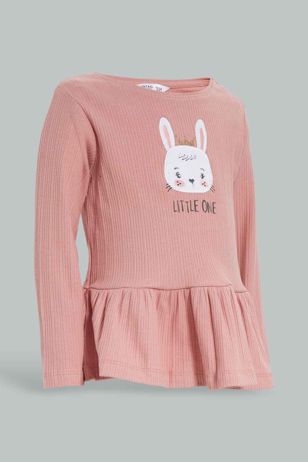 Redtag-Girls-Pink-Bunny-Top-Whit-Ivory-Legging-Category:Sets,-CHR,-Colour:Apricot,-Deals:New-In,-Dept:Girls,-Filter:Infant-Girls-(3-to-24-Mths),-ING-Sets,-New-In-ING-APL,-Non-Sale,-Section:Girls-(0-to-14Yrs),-W22B-Infant-Girls-3 to 24 Months