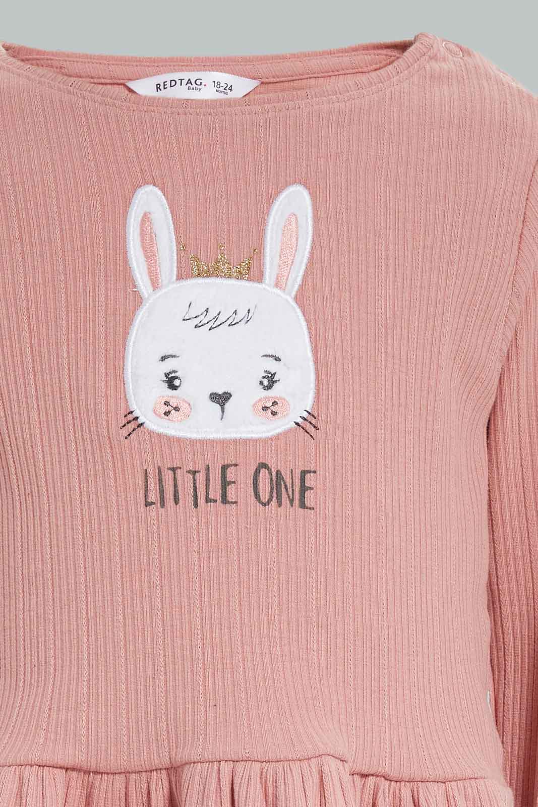 Redtag-Girls-Pink-Bunny-Top-Whit-Ivory-Legging-Category:Sets,-CHR,-Colour:Apricot,-Deals:New-In,-Dept:Girls,-Filter:Infant-Girls-(3-to-24-Mths),-ING-Sets,-New-In-ING-APL,-Non-Sale,-Section:Girls-(0-to-14Yrs),-W22B-Infant-Girls-3 to 24 Months