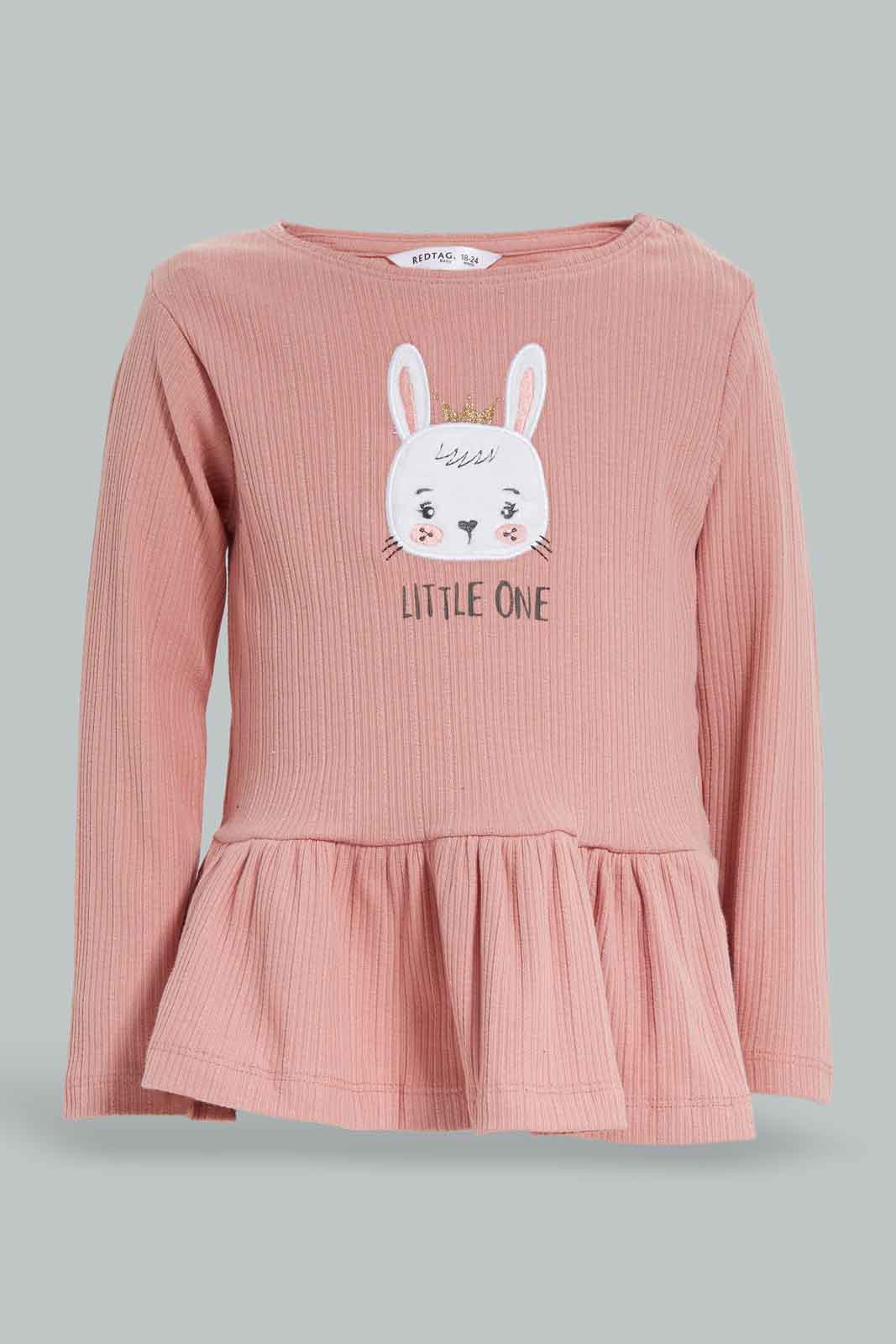 Redtag-Girls-Pink-Bunny-Top-Whit-Ivory-Legging-Category:Sets,-CHR,-Colour:Apricot,-Deals:New-In,-Dept:Girls,-Filter:Infant-Girls-(3-to-24-Mths),-ING-Sets,-New-In-ING-APL,-Non-Sale,-Section:Girls-(0-to-14Yrs),-W22B-Infant-Girls-3 to 24 Months