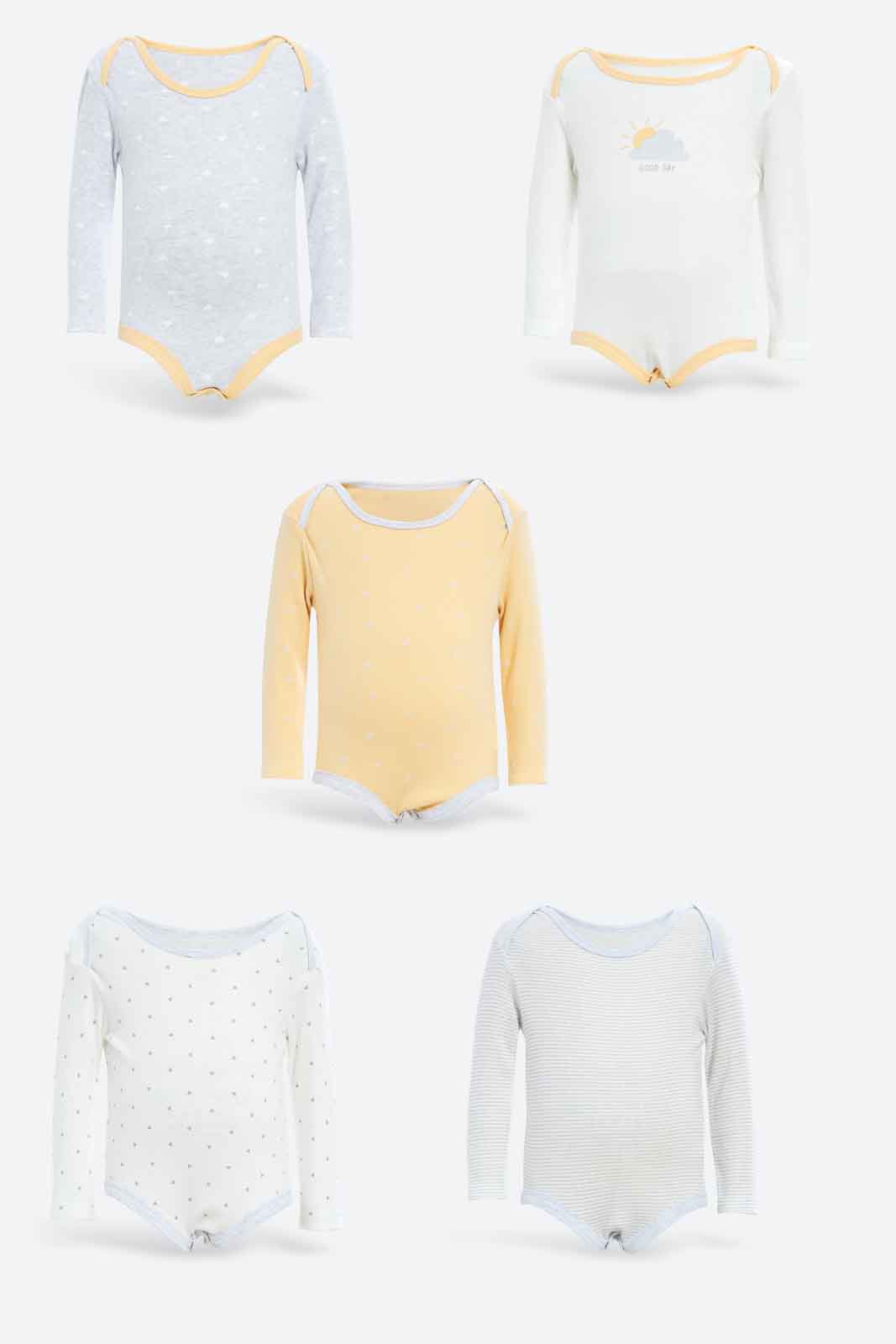 Redtag-Boys-Assorted-5-Pack-Body-Suit-Category:Bodysuits,-Colour:Assorted,-Deals:New-In,-Dept:New-Born,-Filter:Baby-(0-to-12-Mths),-NBB-Bodysuits,-New-In-NBB-APL,-Non-Sale,-Section:Boys-(0-to-14Yrs),-W22B-Baby-0 to 12 Months
