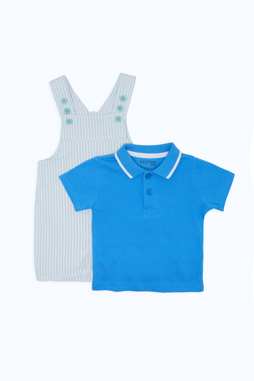 Redtag-Boys-Aop-Seersucker-Dunga-With-Polo-Shirt-Category:Rompers,-Colour:Assorted,-Deals:New-In,-Dept:New-Born,-Filter:Baby-(0-to-12-Mths),-H1:KWR,-H2:NBF,-H3:RMS,-H4:RMS,-NBB-Rompers,-New-In-NBB-APL,-Non-Sale,-S23C,-Season:S23C,-Section:Boys-(0-to-14Yrs)-Baby-0 to 12 Months