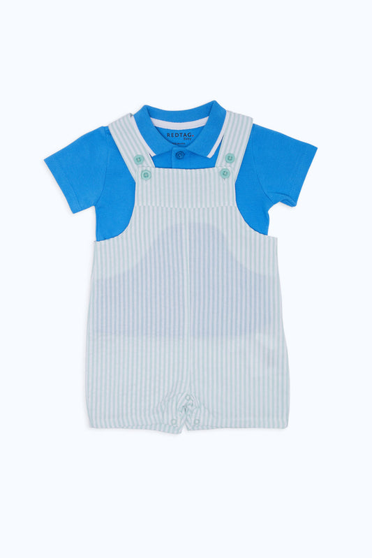 Redtag-Boys-Aop-Seersucker-Dunga-With-Polo-Shirt-Category:Rompers,-Colour:Assorted,-Deals:New-In,-Dept:New-Born,-Filter:Baby-(0-to-12-Mths),-H1:KWR,-H2:NBF,-H3:RMS,-H4:RMS,-NBB-Rompers,-New-In-NBB-APL,-Non-Sale,-S23C,-Season:S23C,-Section:Boys-(0-to-14Yrs)-Baby-0 to 12 Months