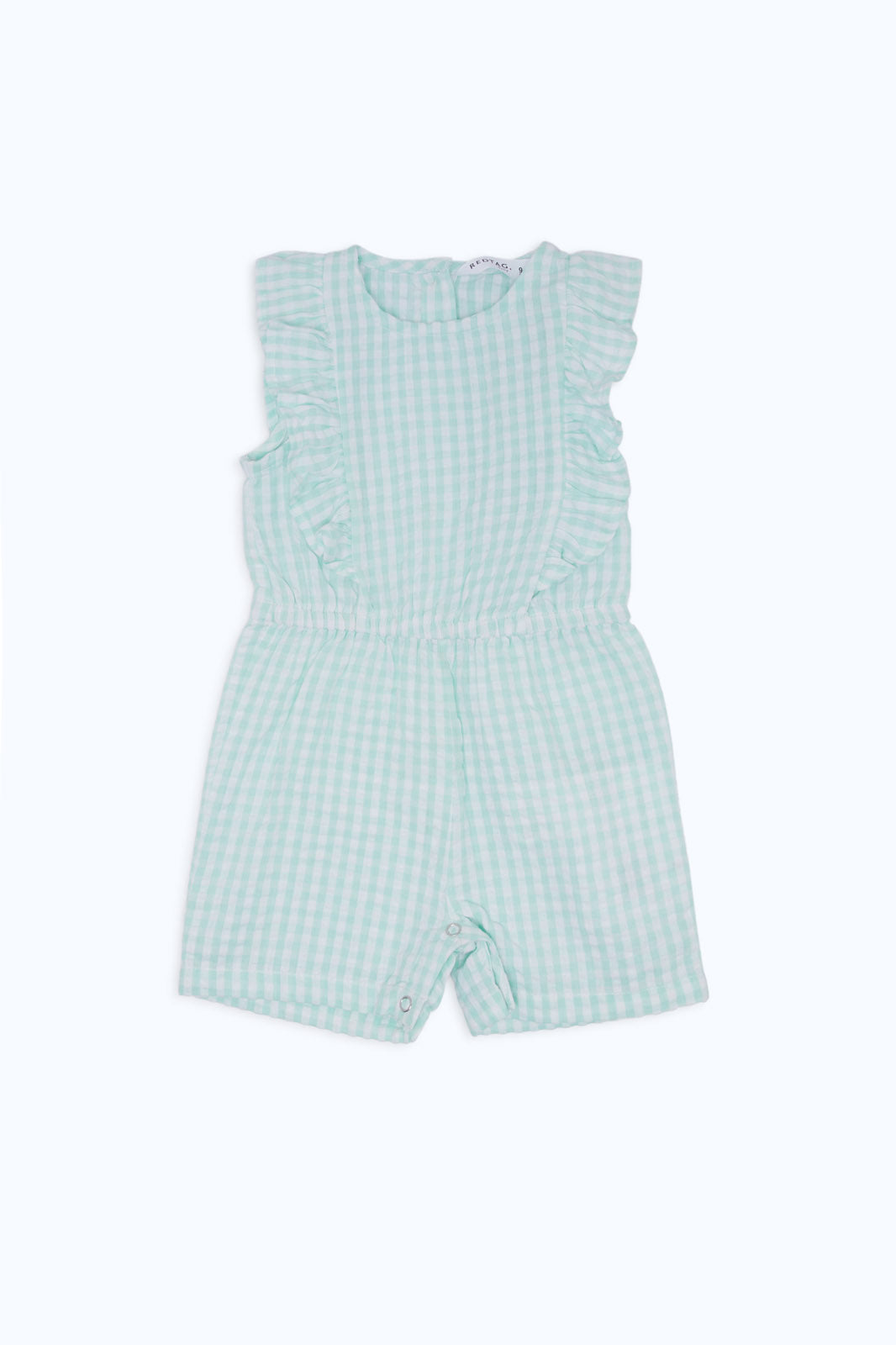 Redtag-Boys-Green-Aop-Check-Seersucker-Romper-Category:Rompers,-Colour:Green,-Deals:New-In,-Dept:New-Born,-Filter:Baby-(0-to-12-Mths),-H1:KWR,-H2:NBF,-H3:RMS,-H4:RMS,-NBB-Rompers,-New-In-NBB-APL,-Non-Sale,-RMD,-S23C,-Season:S23C,-Section:Boys-(0-to-14Yrs)-Baby-0 to 12 Months